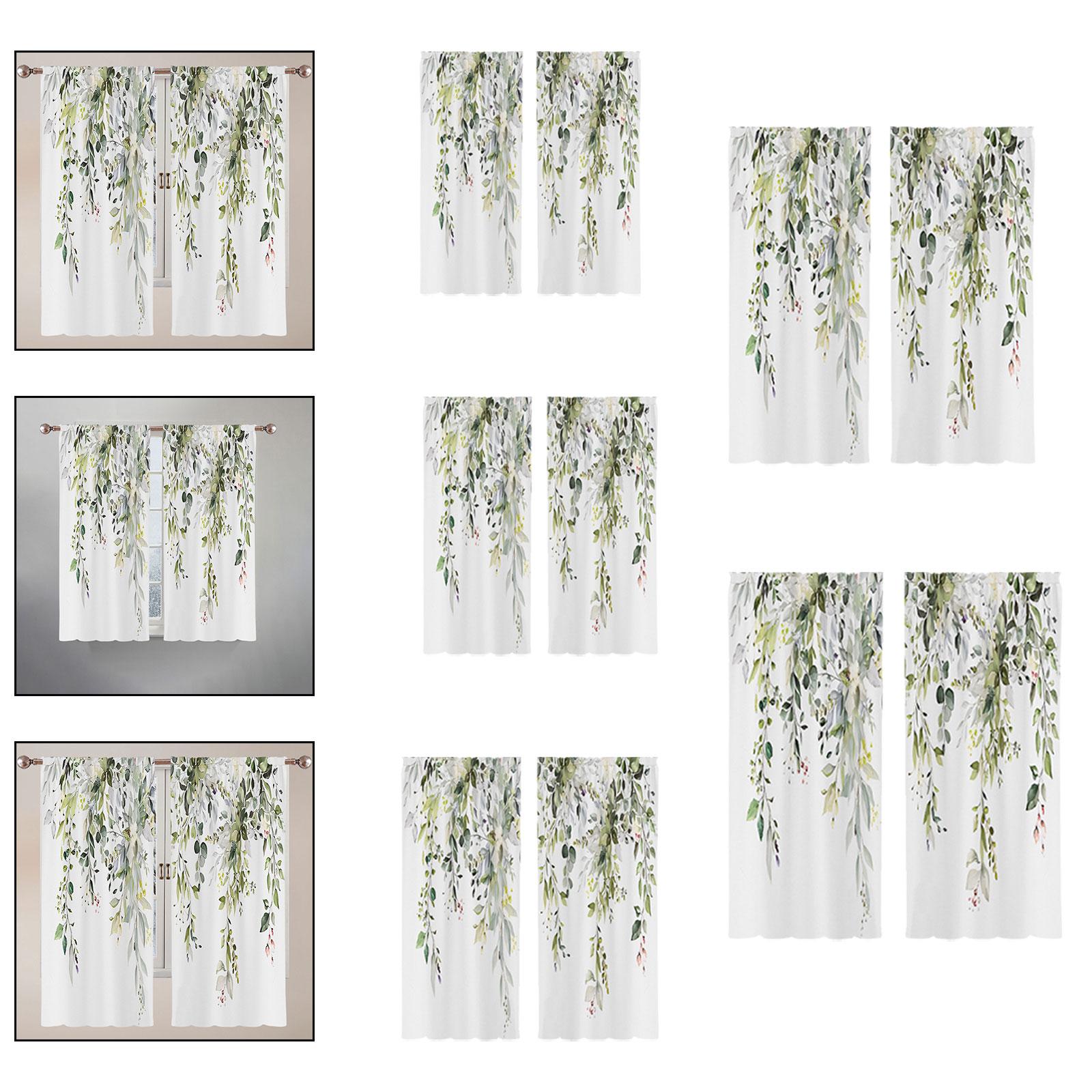 2Pcs Green Leaves Window Curtains Decoration for Living Room Bedroom Kitchen 70cmx100cm