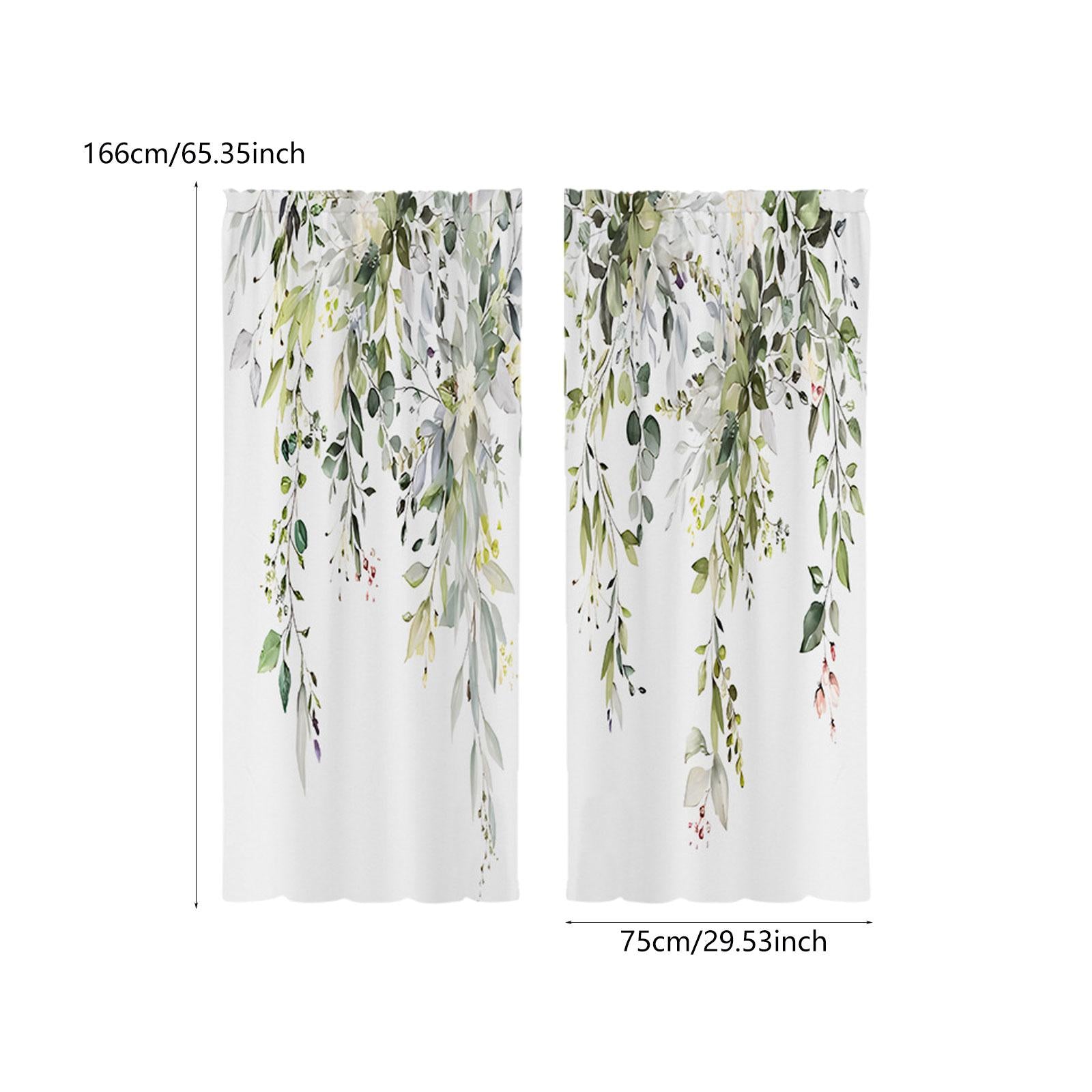 2Pcs Green Leaves Window Curtains Decoration for Living Room Bedroom Kitchen 75cmx166cm