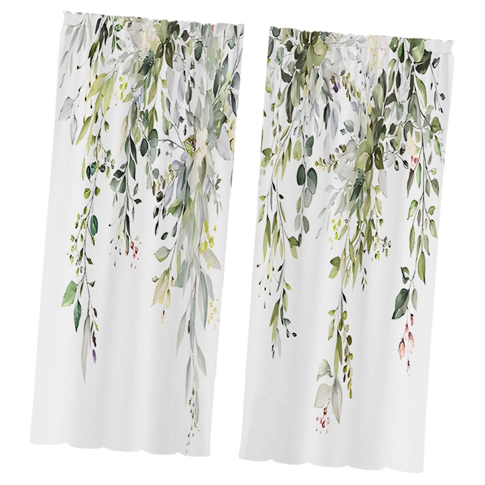 2Pcs Green Leaves Window Curtains Decoration for Living Room Bedroom Kitchen 105cmx230cm