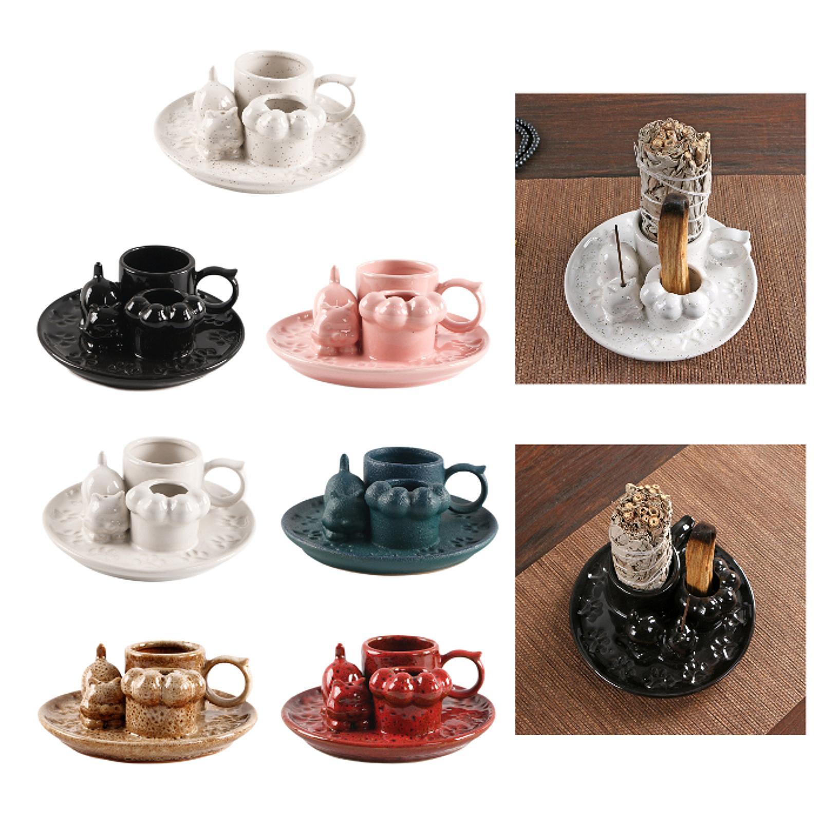 Palo Santo Holder Ceramic Sage Bundle Burner for Meditation Desk Living Room Spotted White