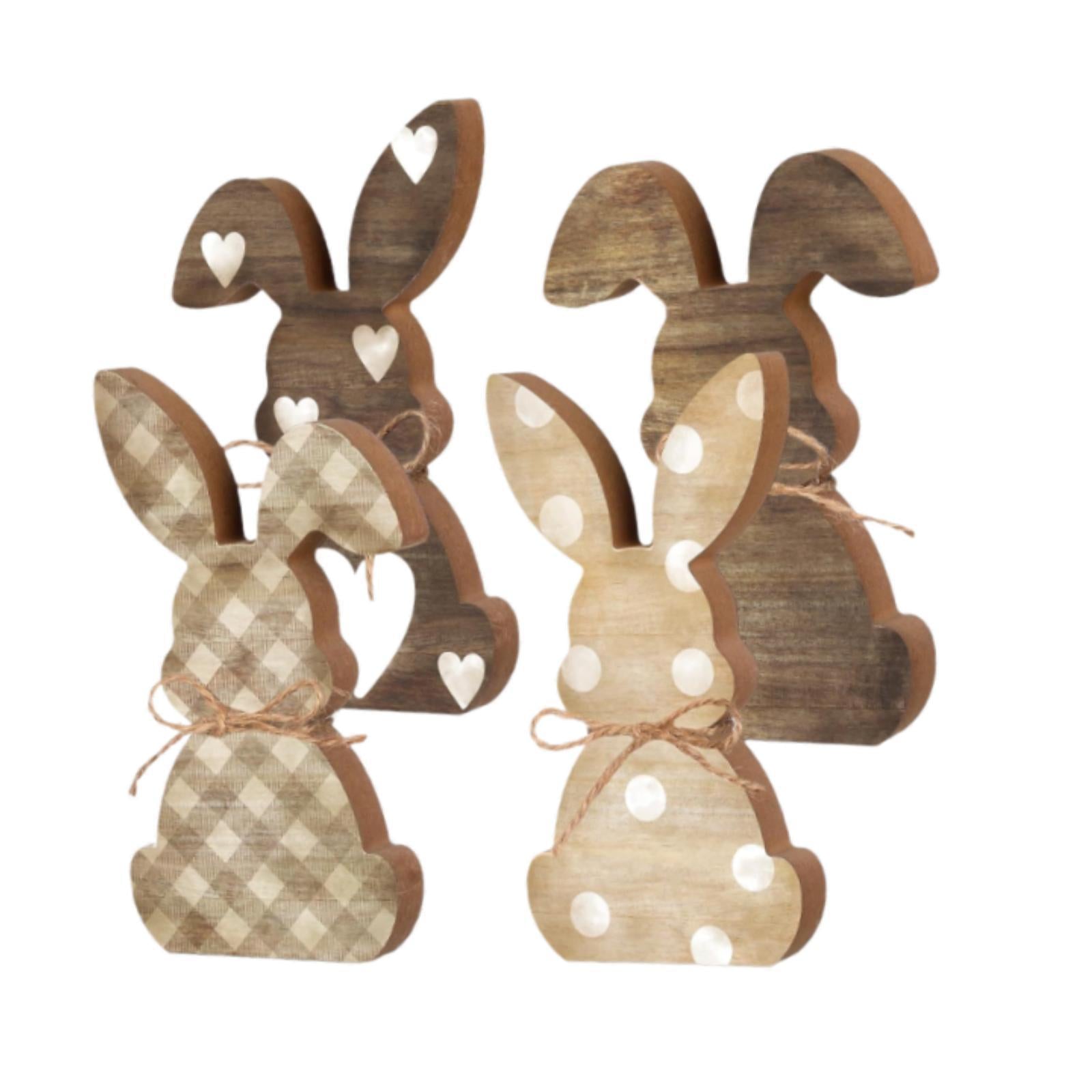 4x Easter Table Decorations Tabletop Centerpieces Festive Wooden Bunny Signs