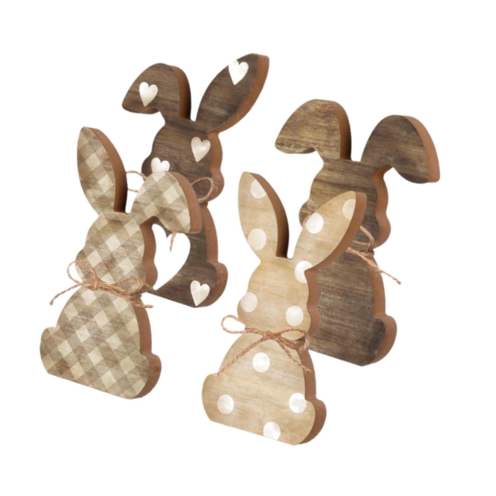 4x Easter Table Decorations Tabletop Centerpieces Festive Wooden Bunny Signs