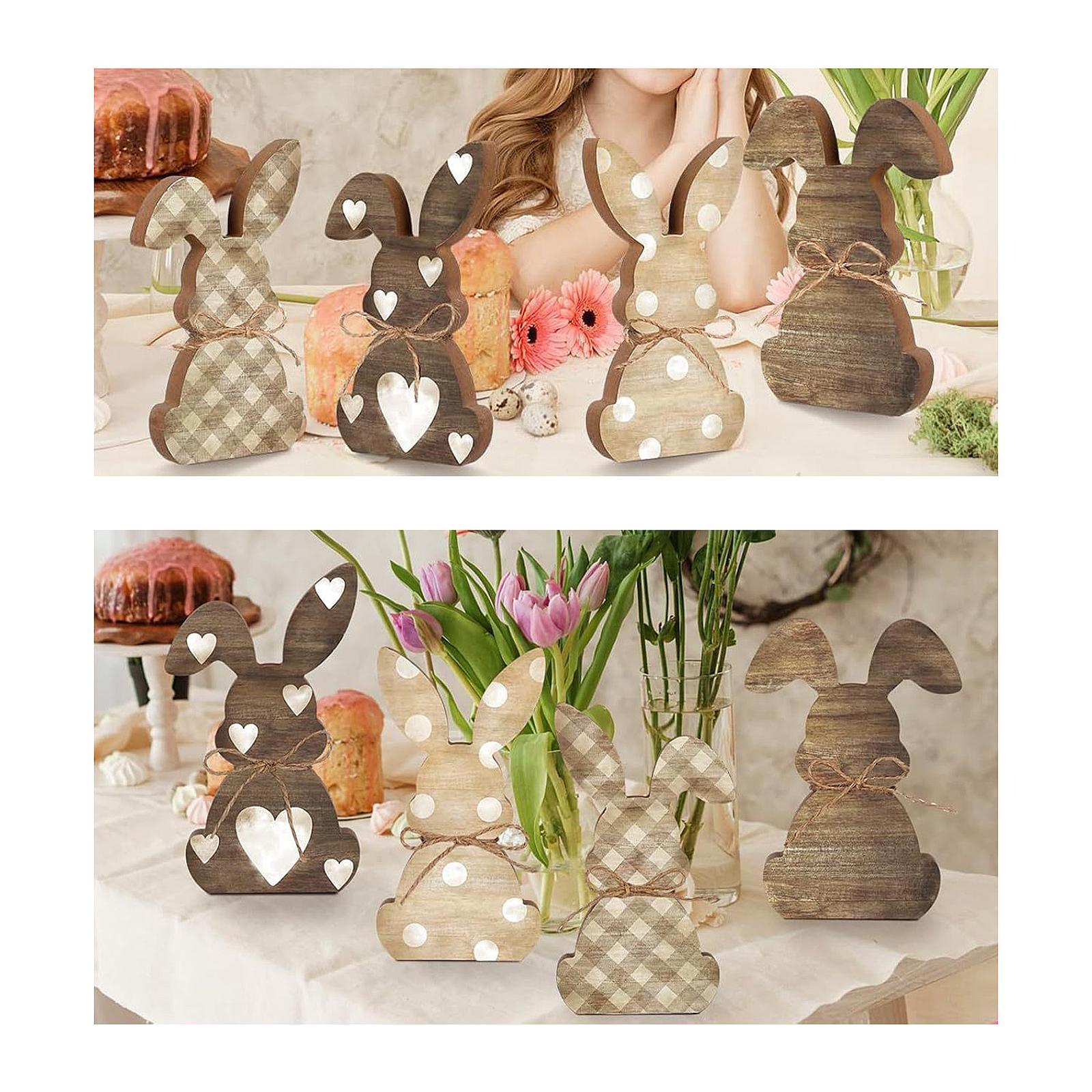 4x Easter Table Decorations Tabletop Centerpieces Festive Wooden Bunny Signs