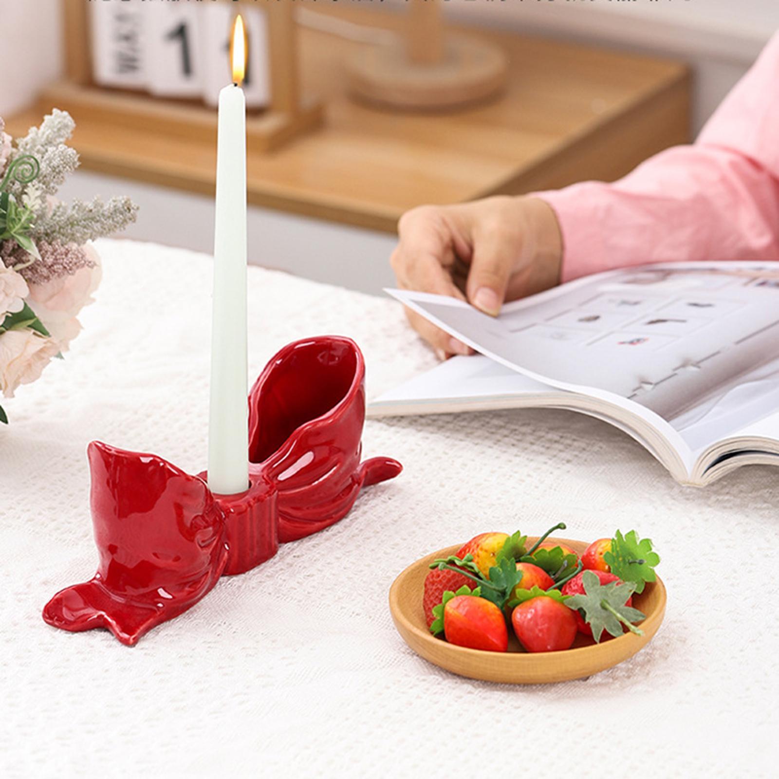 Bowknot Candle Holder Candlestick Holder for Bedroom Dining Room Anniversary Red