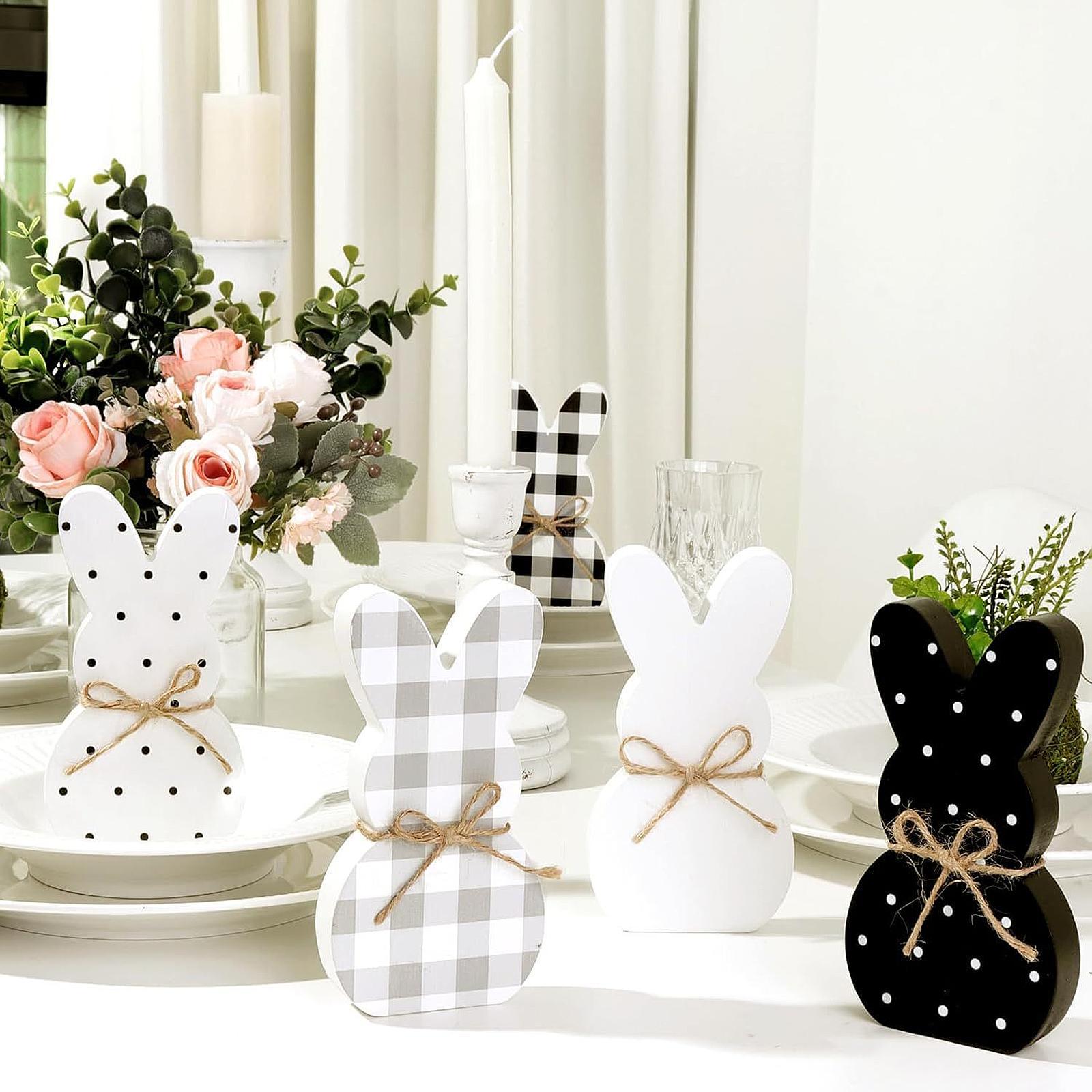 5Pcs Wooden Easter Bunny Table Sign Plaque for Fireplace Multipurpose