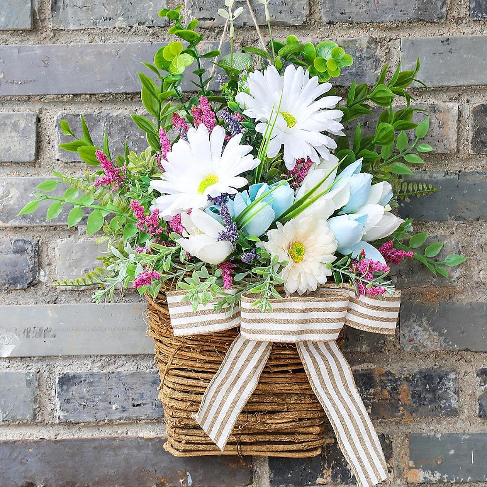 Door Hanger Basket Wreath Spring Wreath for Front Door Office Indoor Outdoor