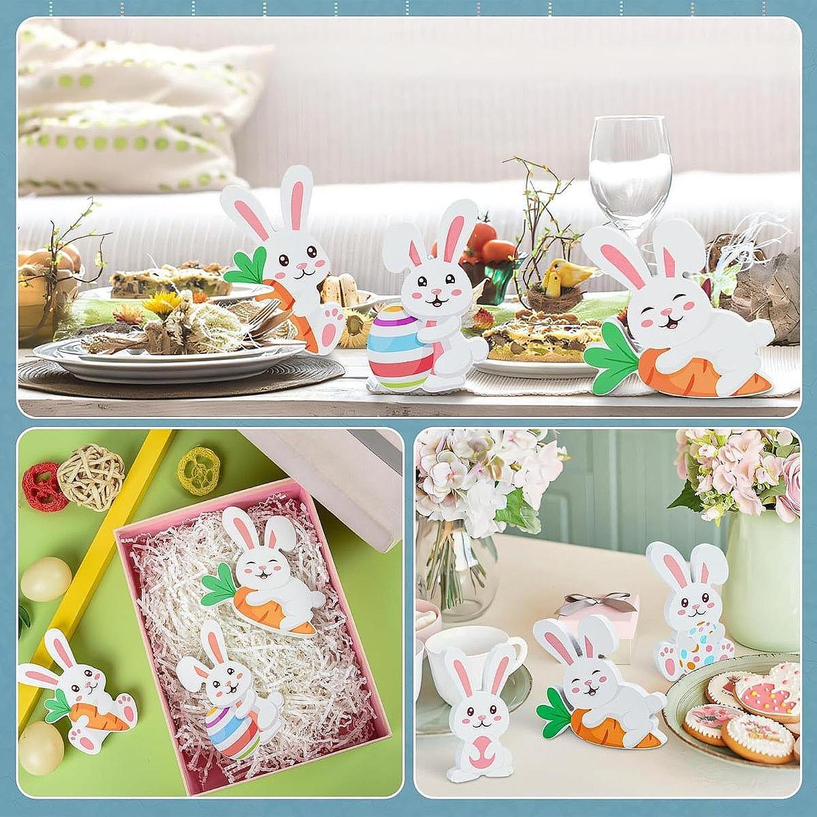 5x Easter Bunny Wooden Sign Rustic Tiered Tray Decor for Office Desk Kitchen