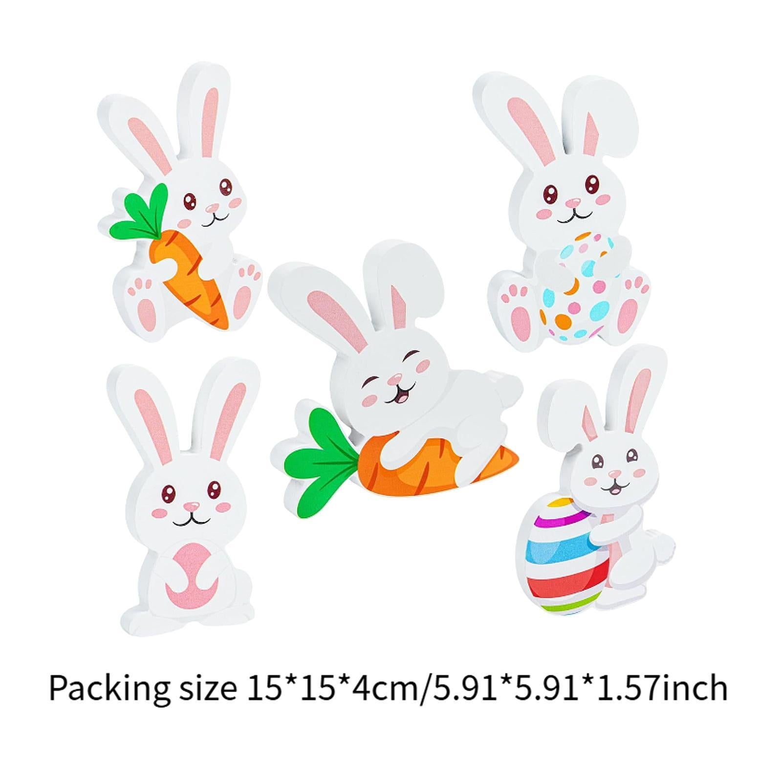 5x Easter Bunny Wooden Sign Rustic Tiered Tray Decor for Office Desk Kitchen
