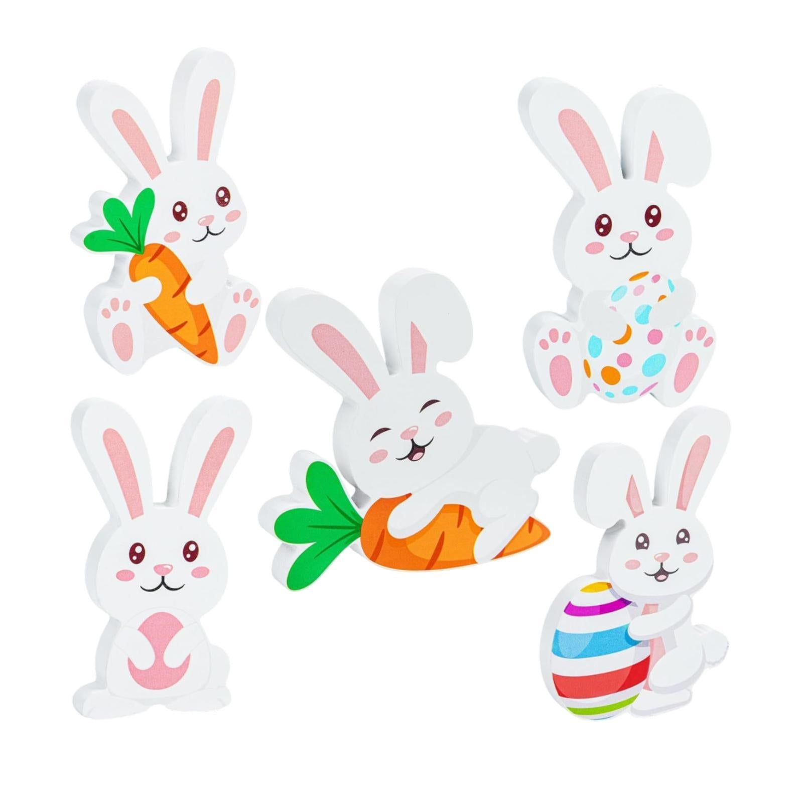 5x Easter Bunny Wooden Sign Rustic Tiered Tray Decor for Office Desk Kitchen