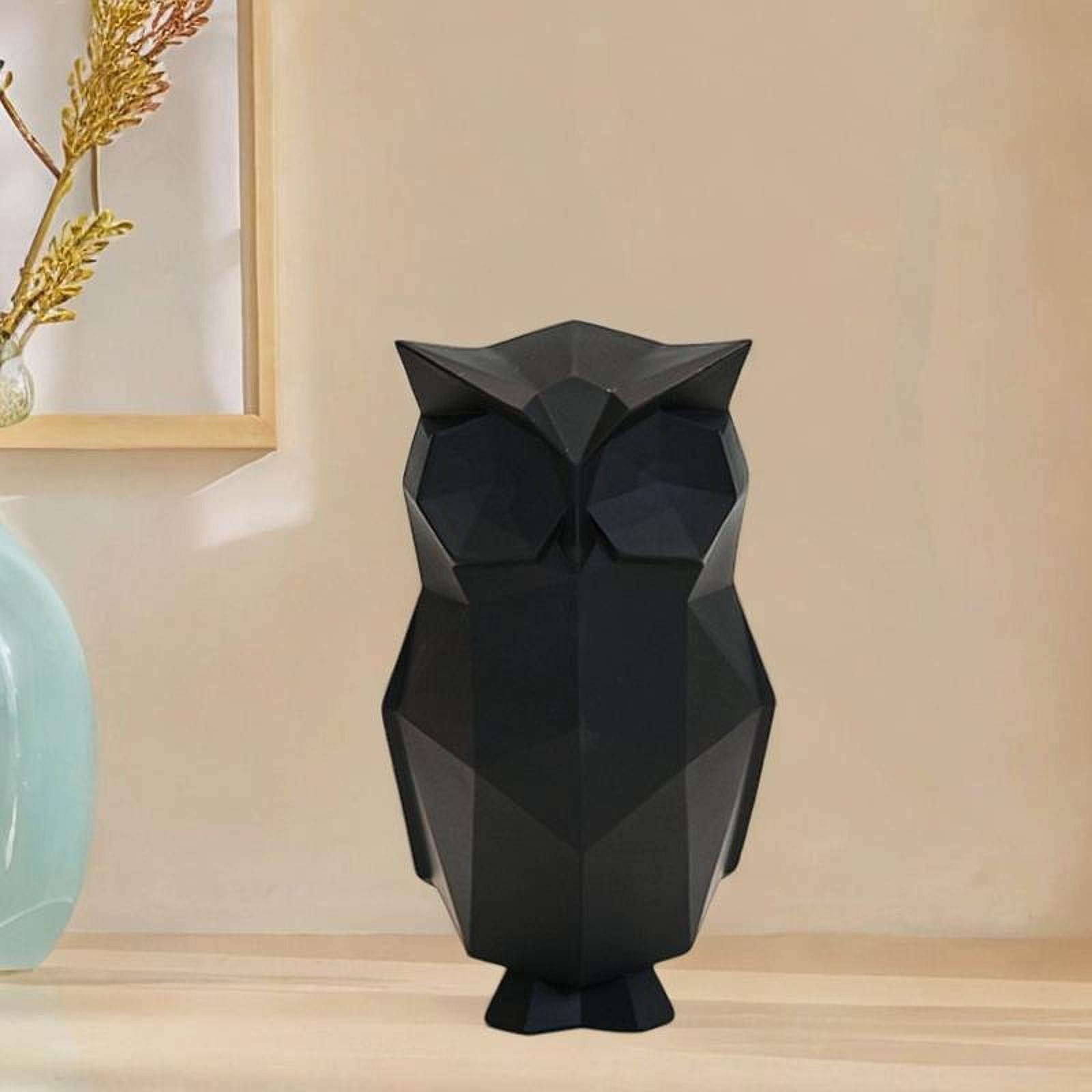 Abstract Geometric Sculptures Display Owl Figurine for Office Yard Bookshelf Black