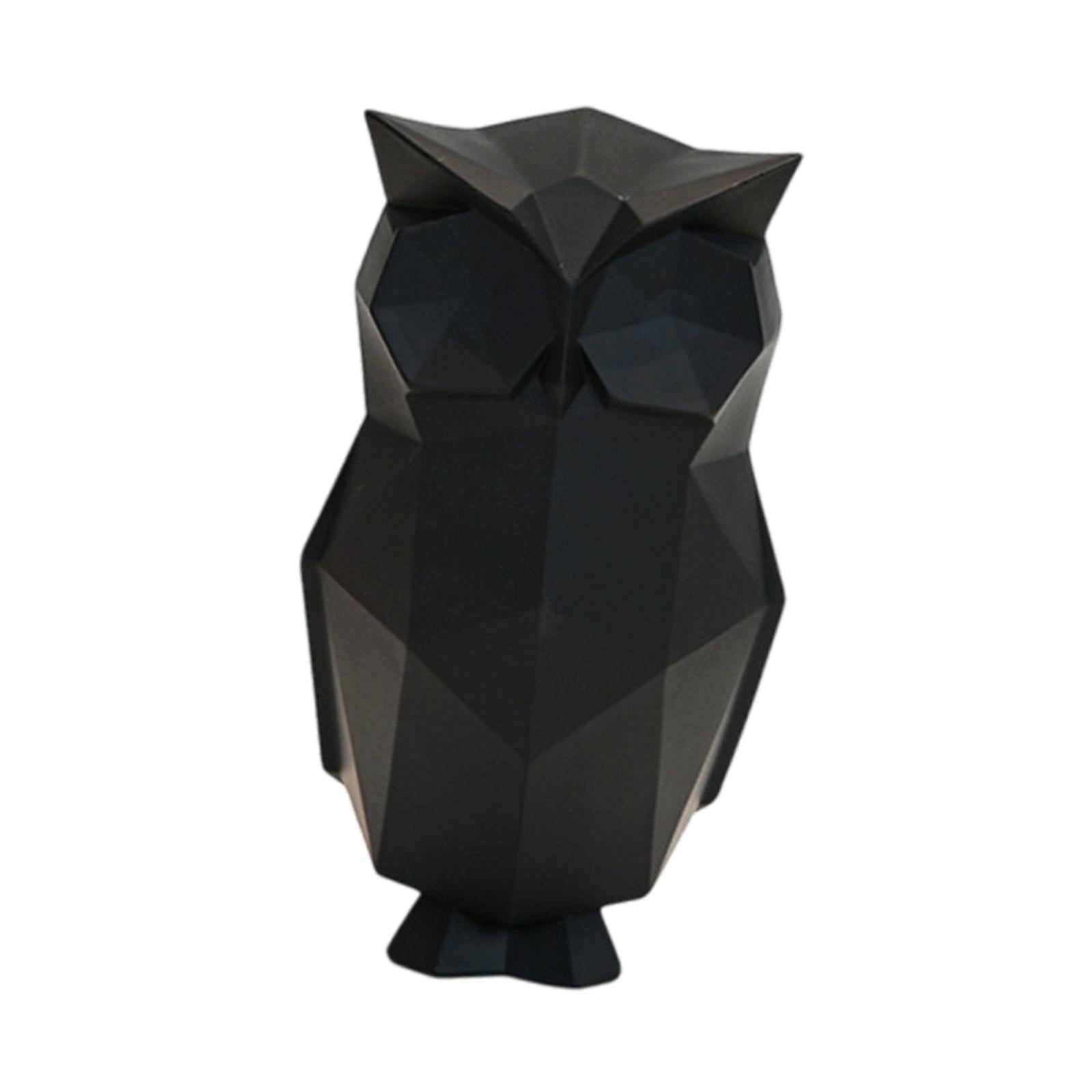 Abstract Geometric Sculptures Display Owl Figurine for Office Yard Bookshelf Black