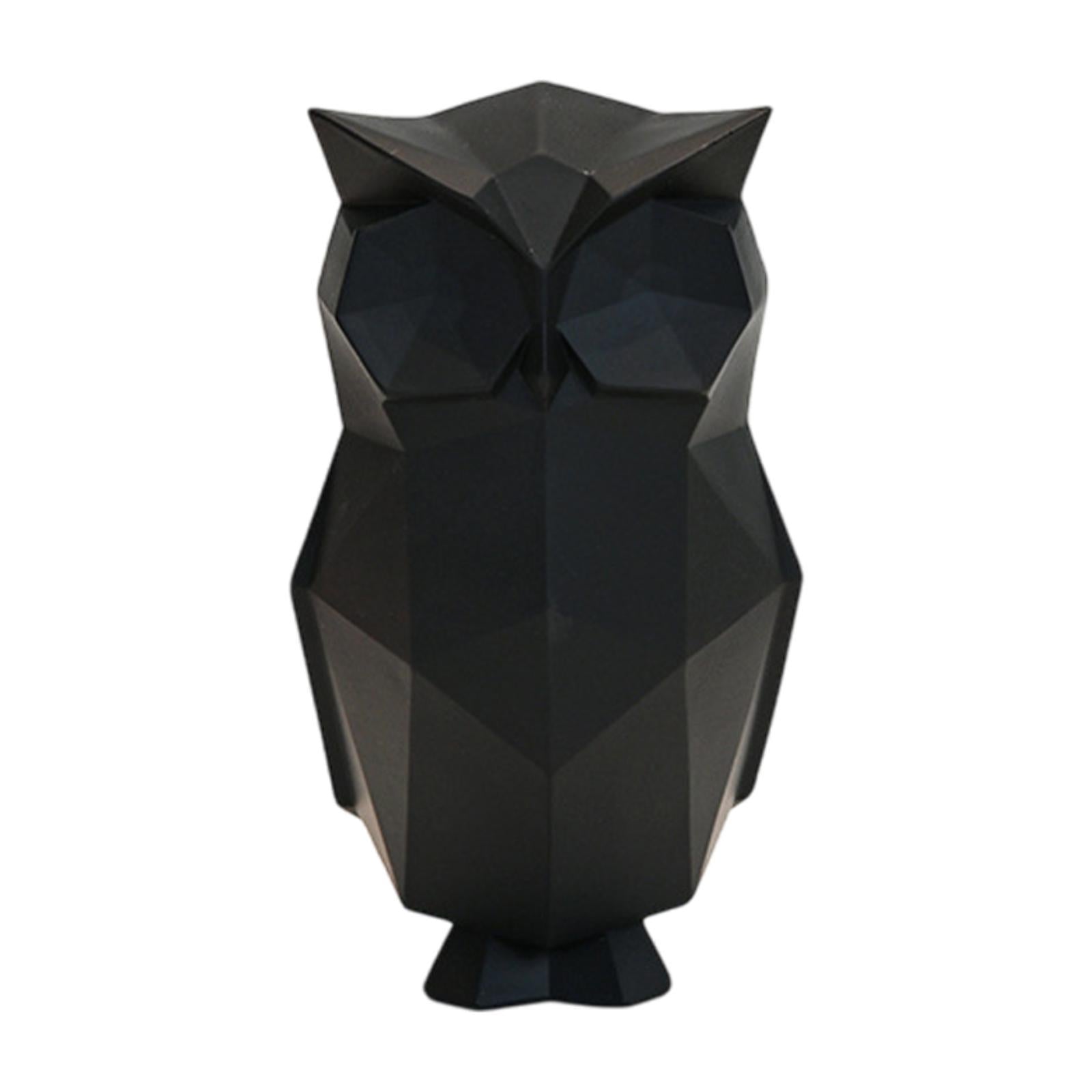 Abstract Geometric Sculptures Display Owl Figurine for Office Yard Bookshelf Black