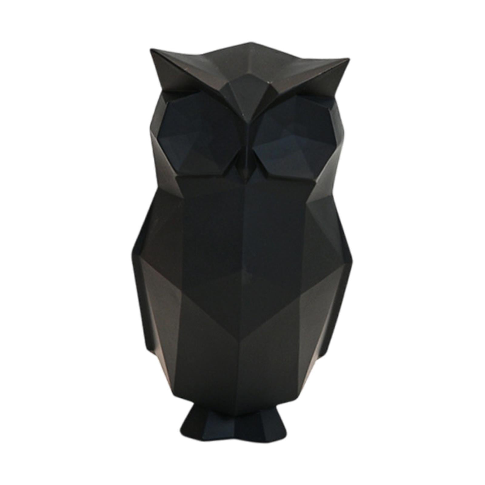 Abstract Geometric Sculptures Display Owl Figurine for Office Yard Bookshelf Black