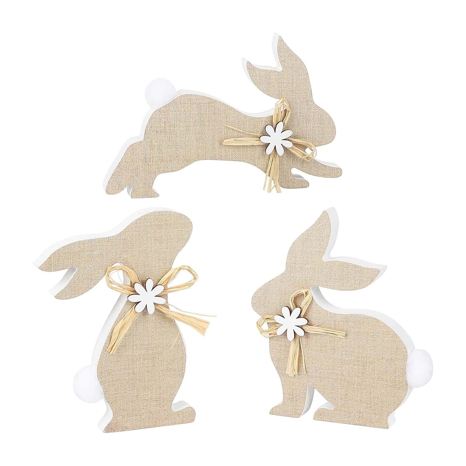 3Pcs Easter Bunny Wooden Sign Cute Tiered Tray Decor for Shelf Party Kitchen