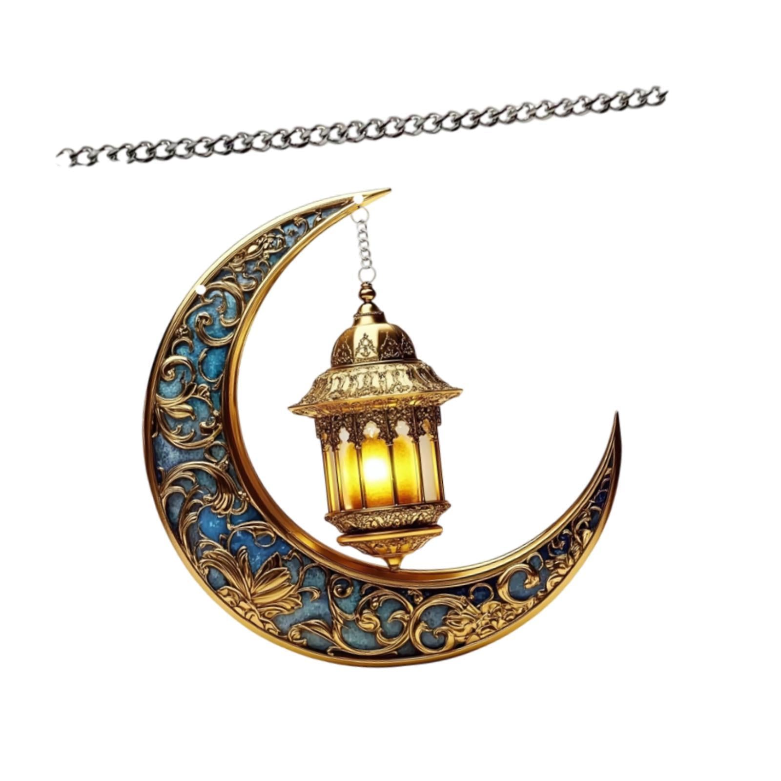 2D Moon Ramadan Hanging Ornament Eid Mubarak Door Sign for Office Party Cafe Blue