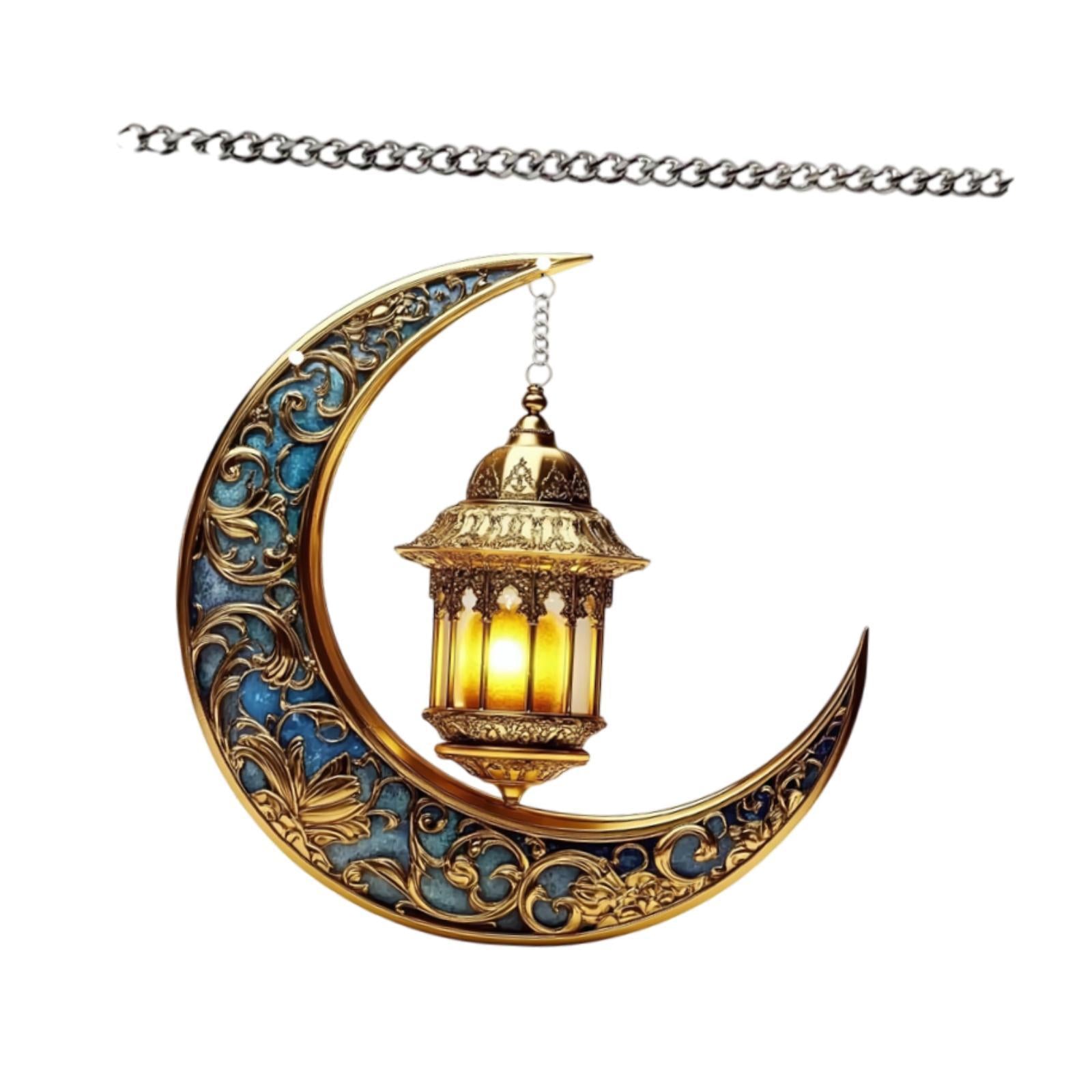 2D Moon Ramadan Hanging Ornament Eid Mubarak Door Sign for Office Party Cafe Blue