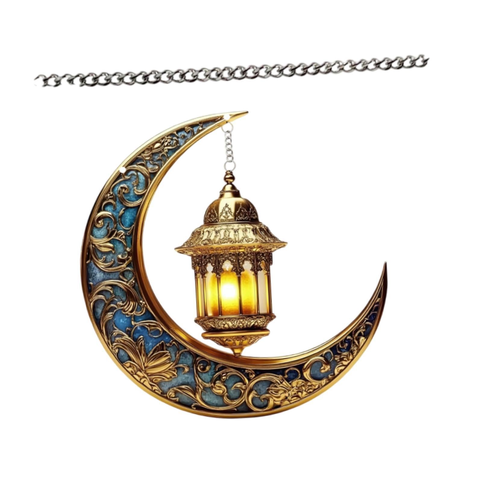 2D Moon Ramadan Hanging Ornament Eid Mubarak Door Sign for Office Party Cafe Blue