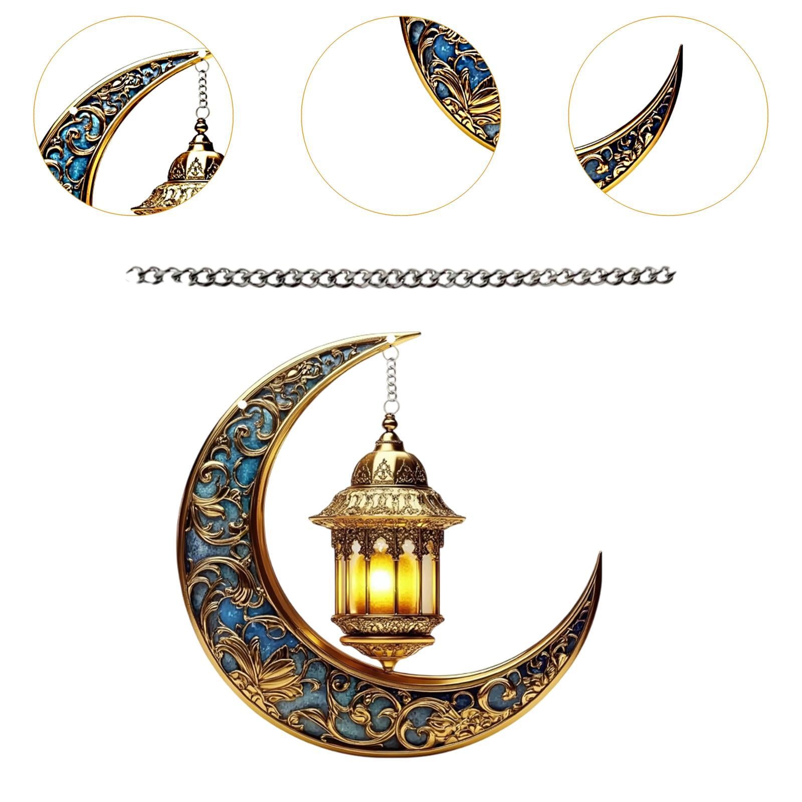 2D Moon Ramadan Hanging Ornament Eid Mubarak Door Sign for Office Party Cafe Blue