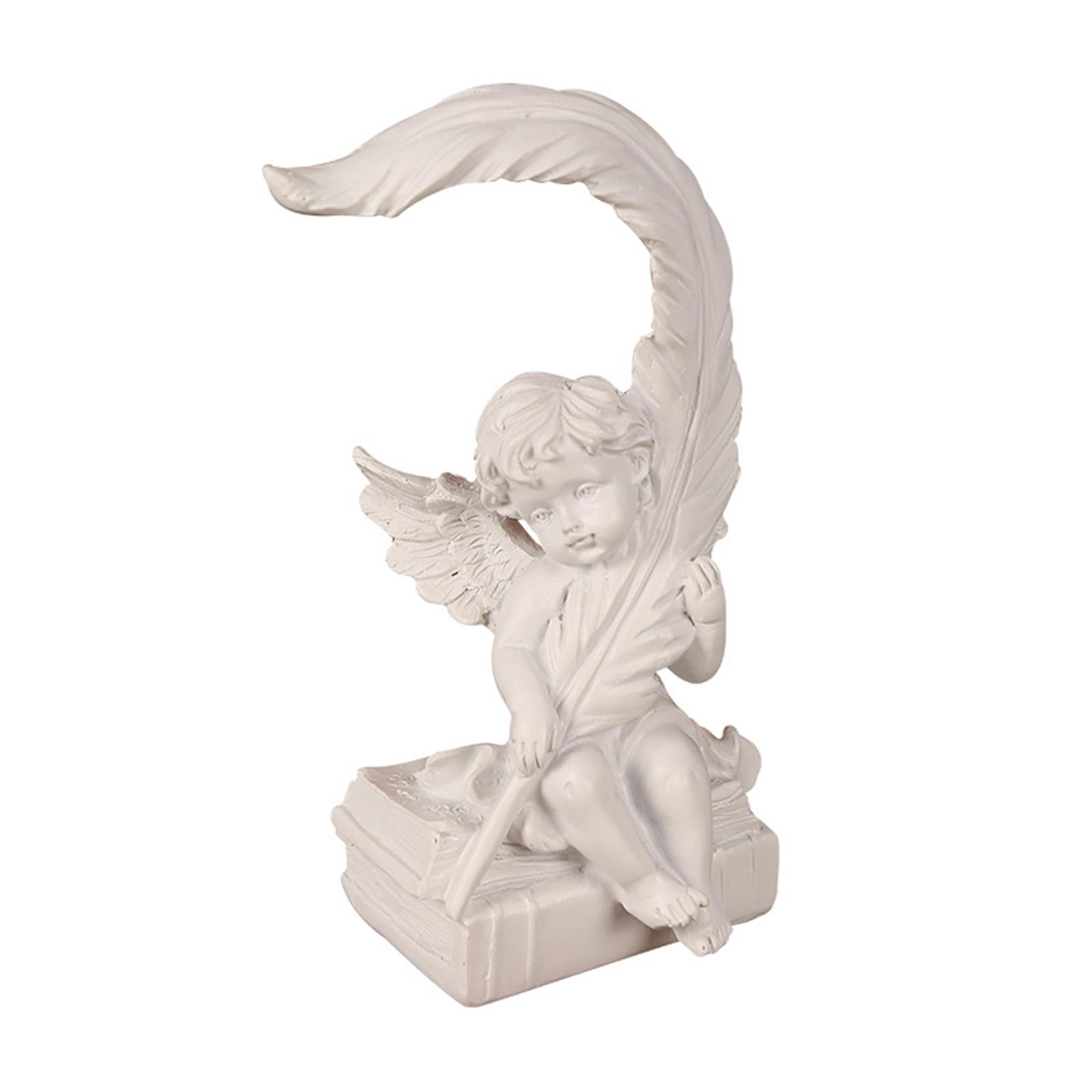 2x Angel Statue Figurines Feather Ornaments Farmhouse Gift Cherub Sculptures
