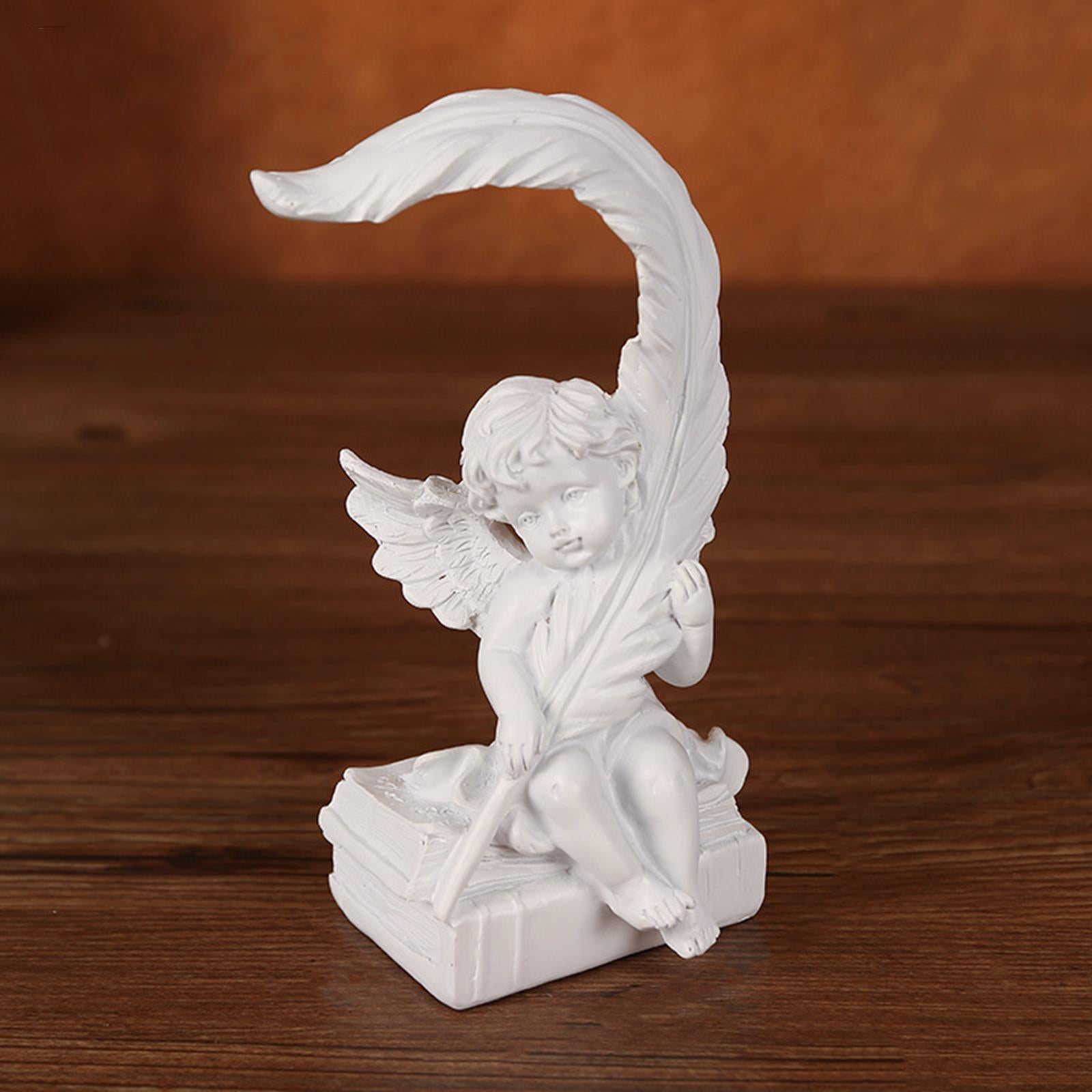2x Angel Statue Figurines Feather Ornaments Farmhouse Gift Cherub Sculptures
