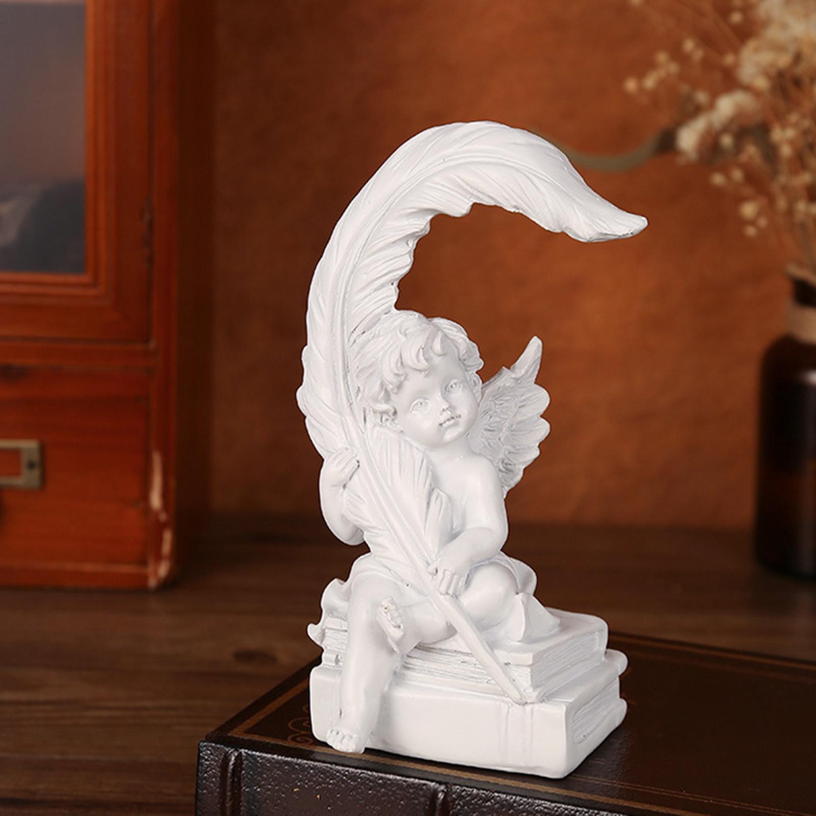 2x Angel Statue Figurines Feather Ornaments Farmhouse Gift Cherub Sculptures