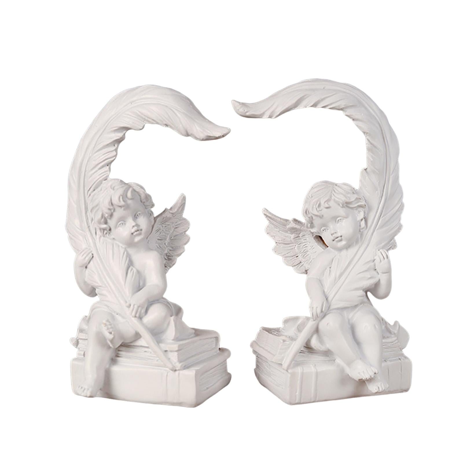 2x Angel Statue Figurines Feather Ornaments Farmhouse Gift Cherub Sculptures