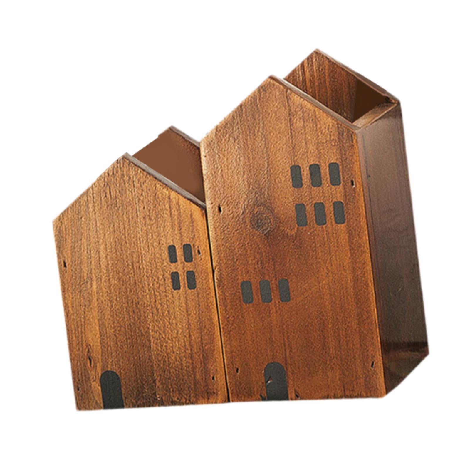 Wooden Multipurpose Pencil Holder Lightweight Space Saving Desktop Organizer Dark Brown