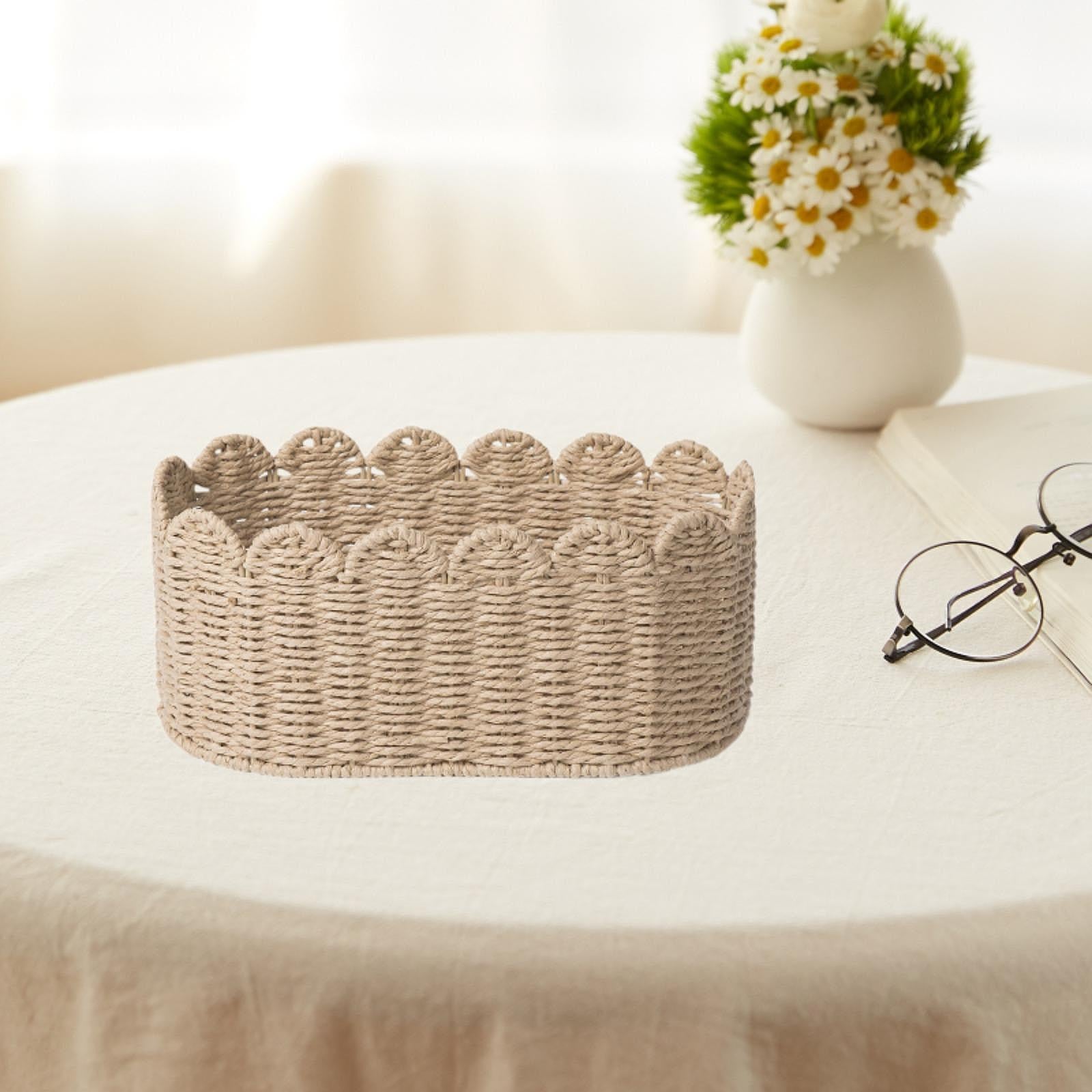 Handwoven Storage Basket Desktop Cosmetic Box for Shelf Countertop Farmhouse Small
