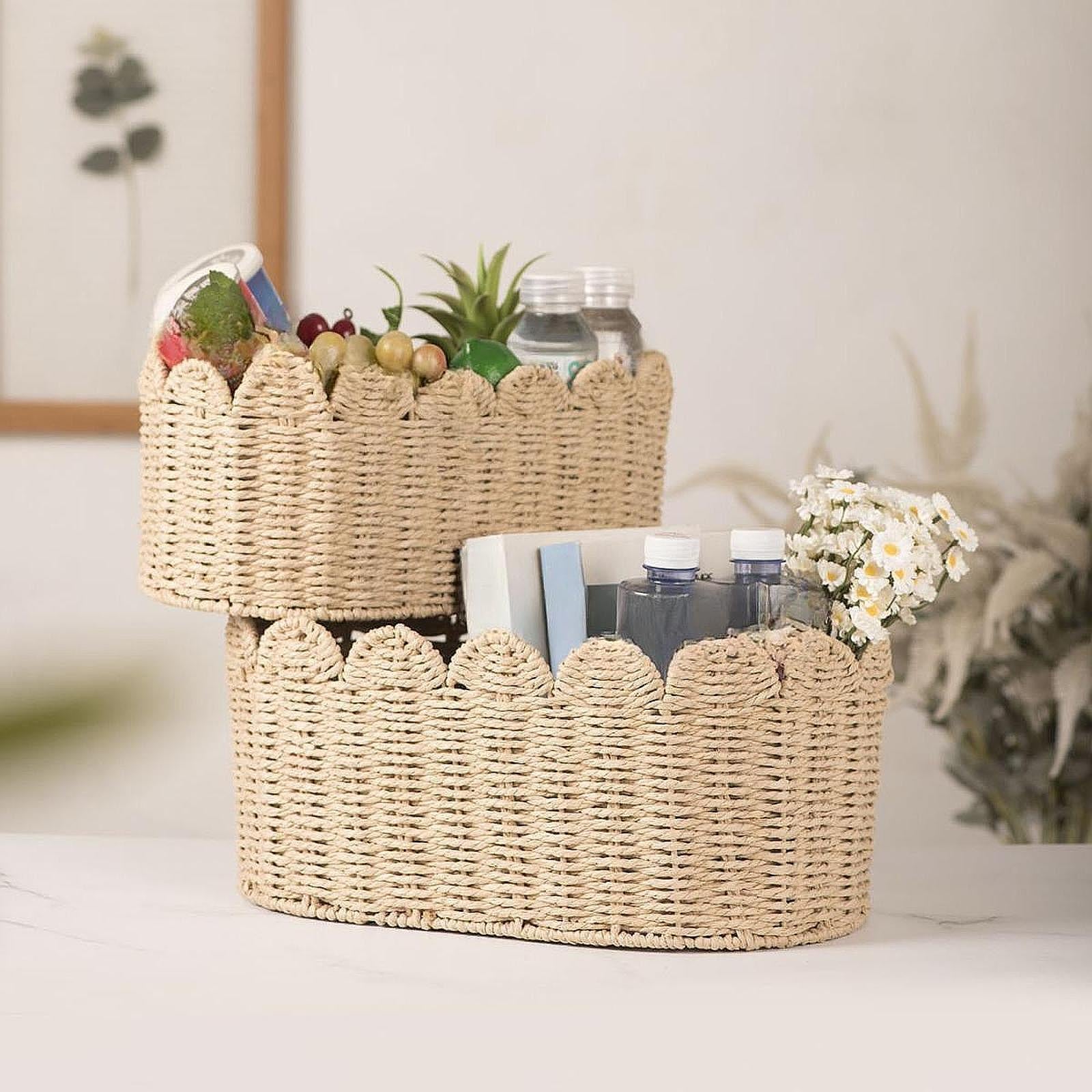 Handwoven Storage Basket Desktop Cosmetic Box for Shelf Countertop Farmhouse Large
