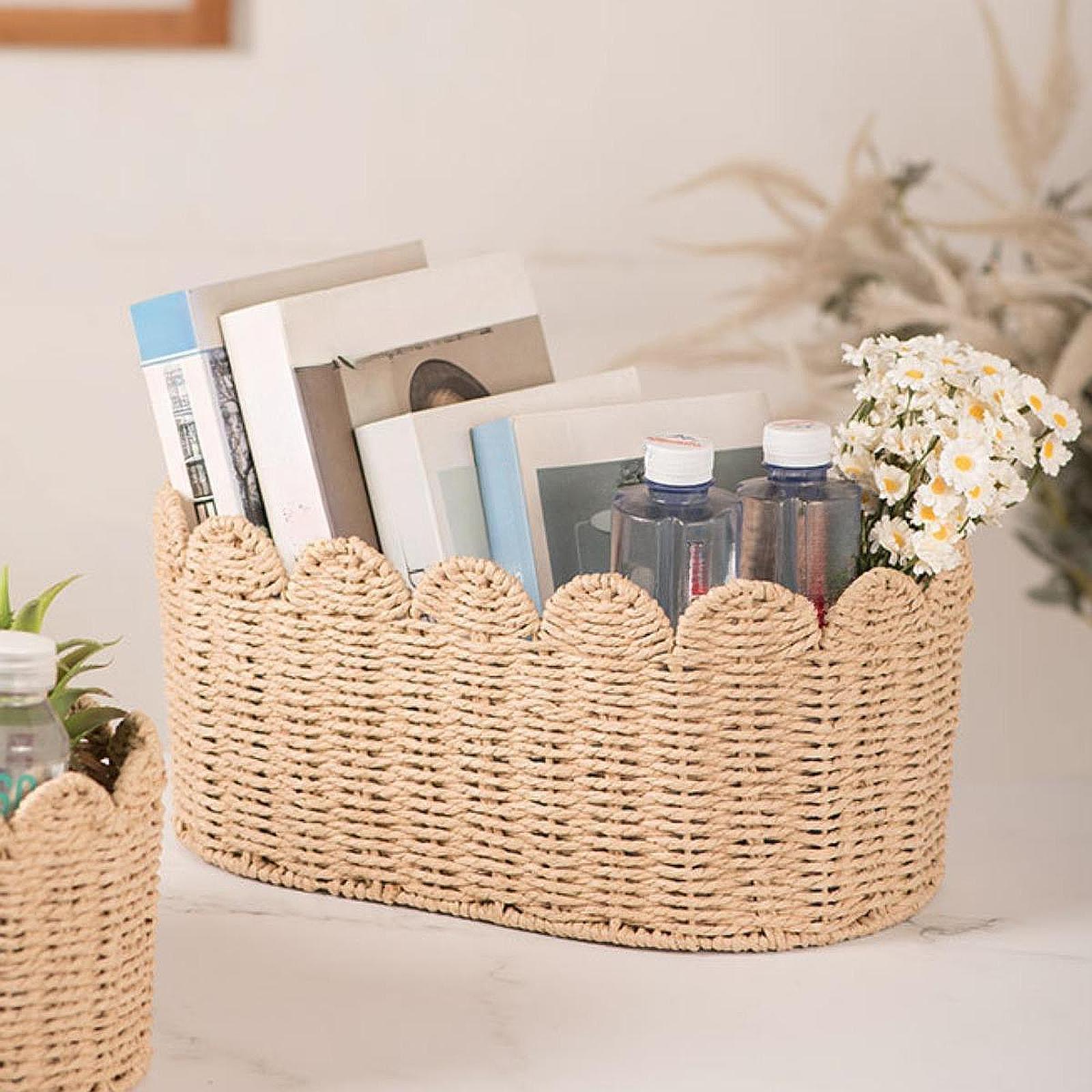 Handwoven Storage Basket Desktop Cosmetic Box for Shelf Countertop Farmhouse Large