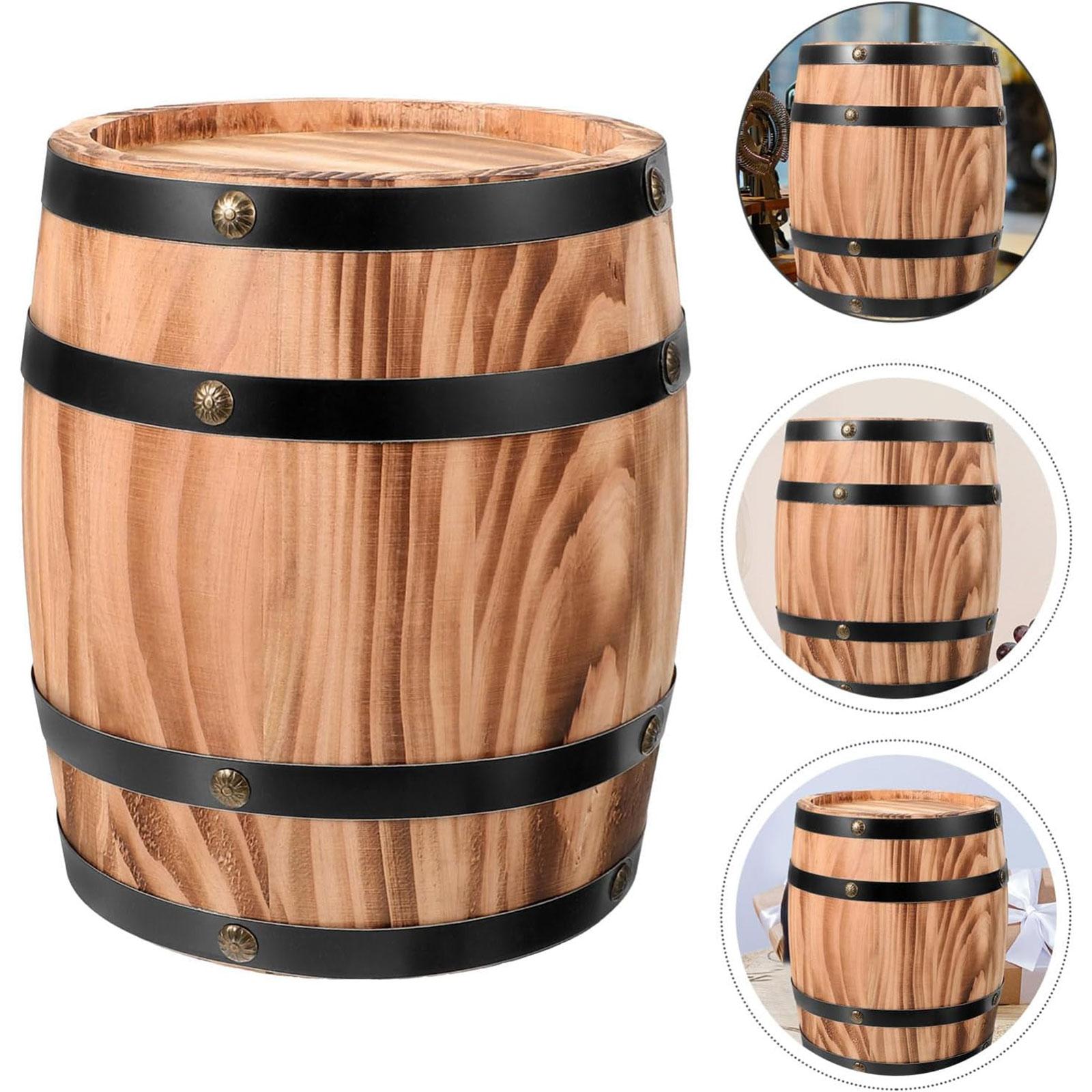 Oak Wine Barrel Retro Whiskey Bucket Dispenser for Beverage Whiskey Cocktail S brown