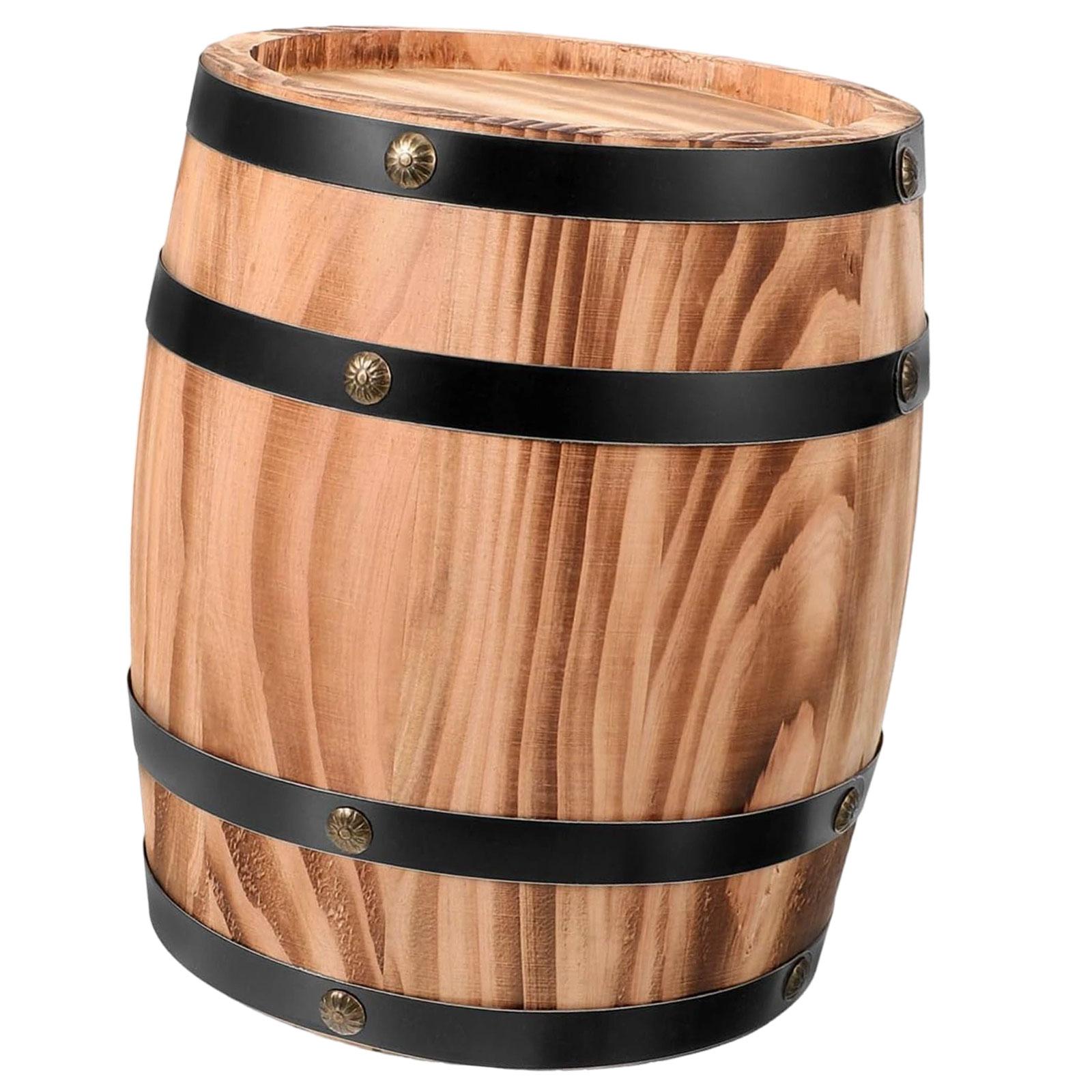 Oak Wine Barrel Retro Whiskey Bucket Dispenser for Beverage Whiskey Cocktail S brown
