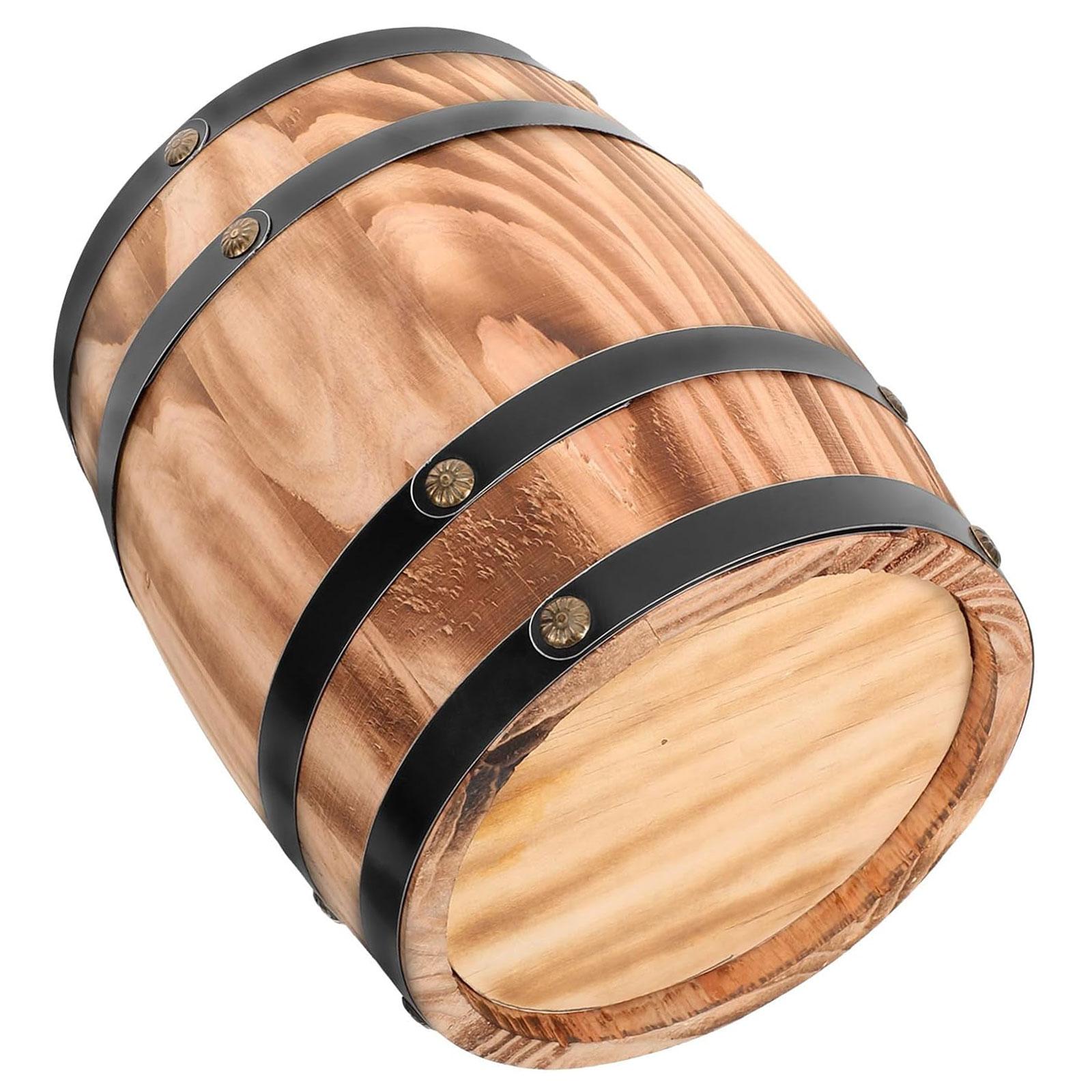Oak Wine Barrel Retro Whiskey Bucket Dispenser for Beverage Whiskey Cocktail M brown
