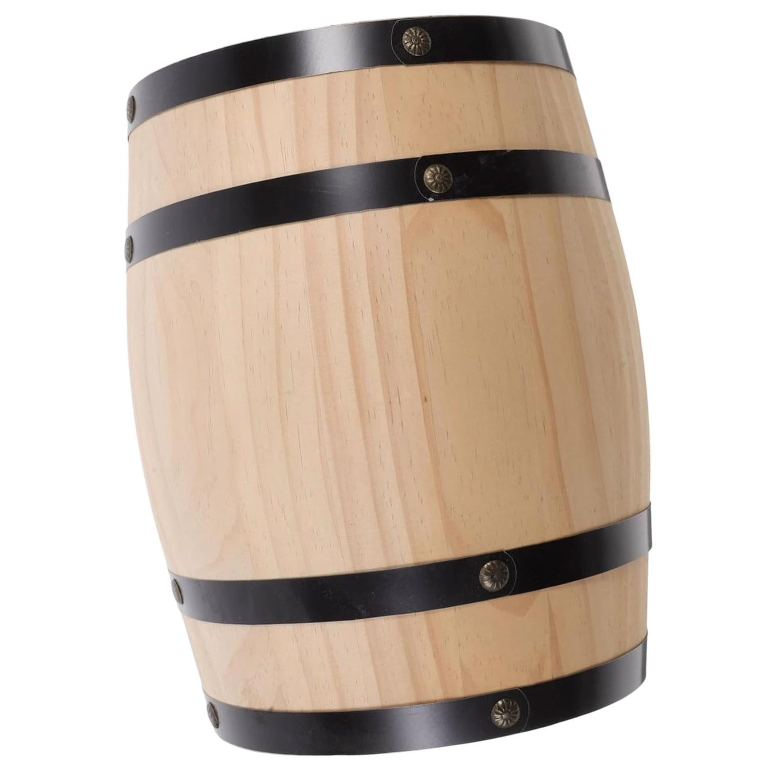 Oak Wine Barrel Retro Whiskey Bucket Dispenser for Beverage Whiskey Cocktail S beige