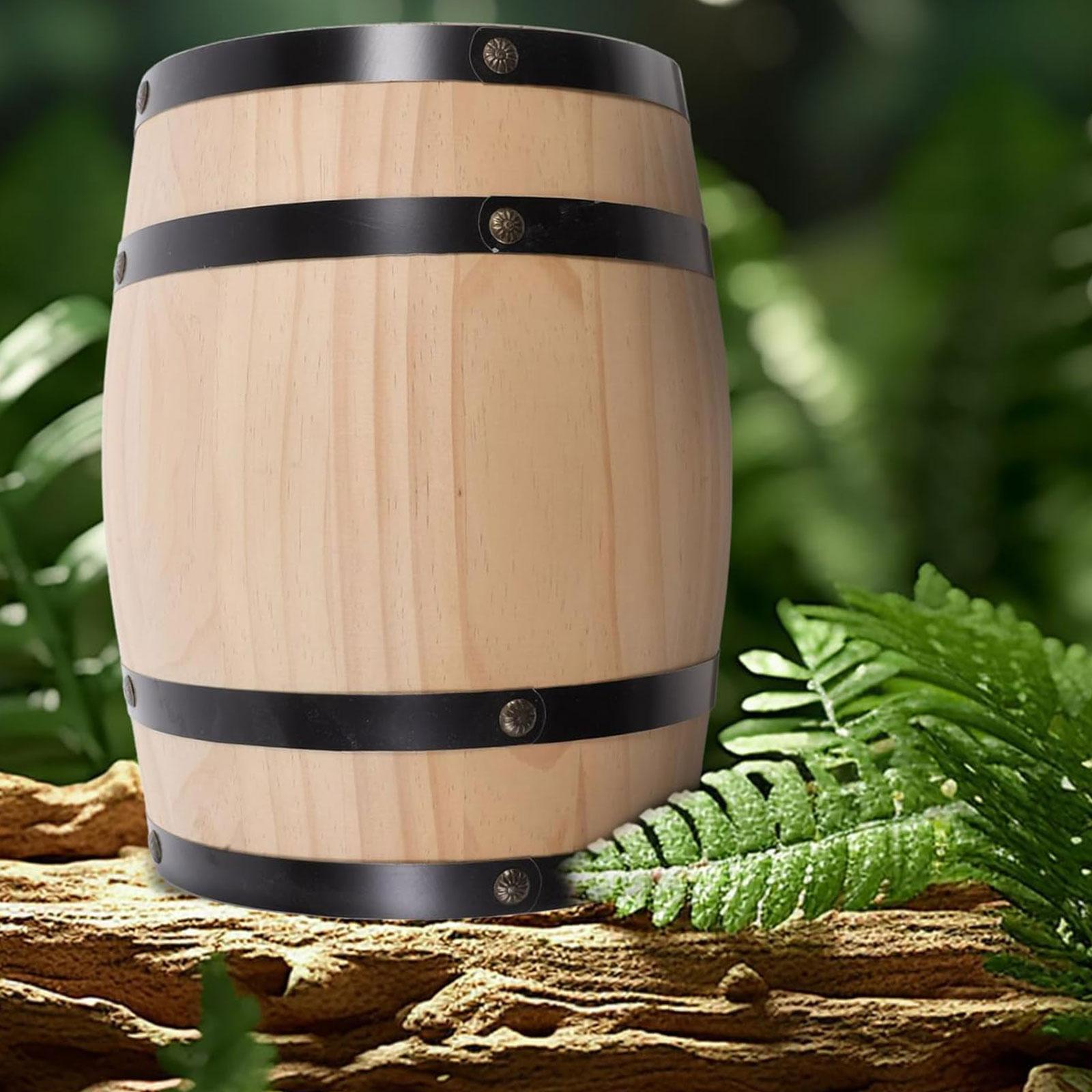 Oak Wine Barrel Retro Whiskey Bucket Dispenser for Beverage Whiskey Cocktail M beige