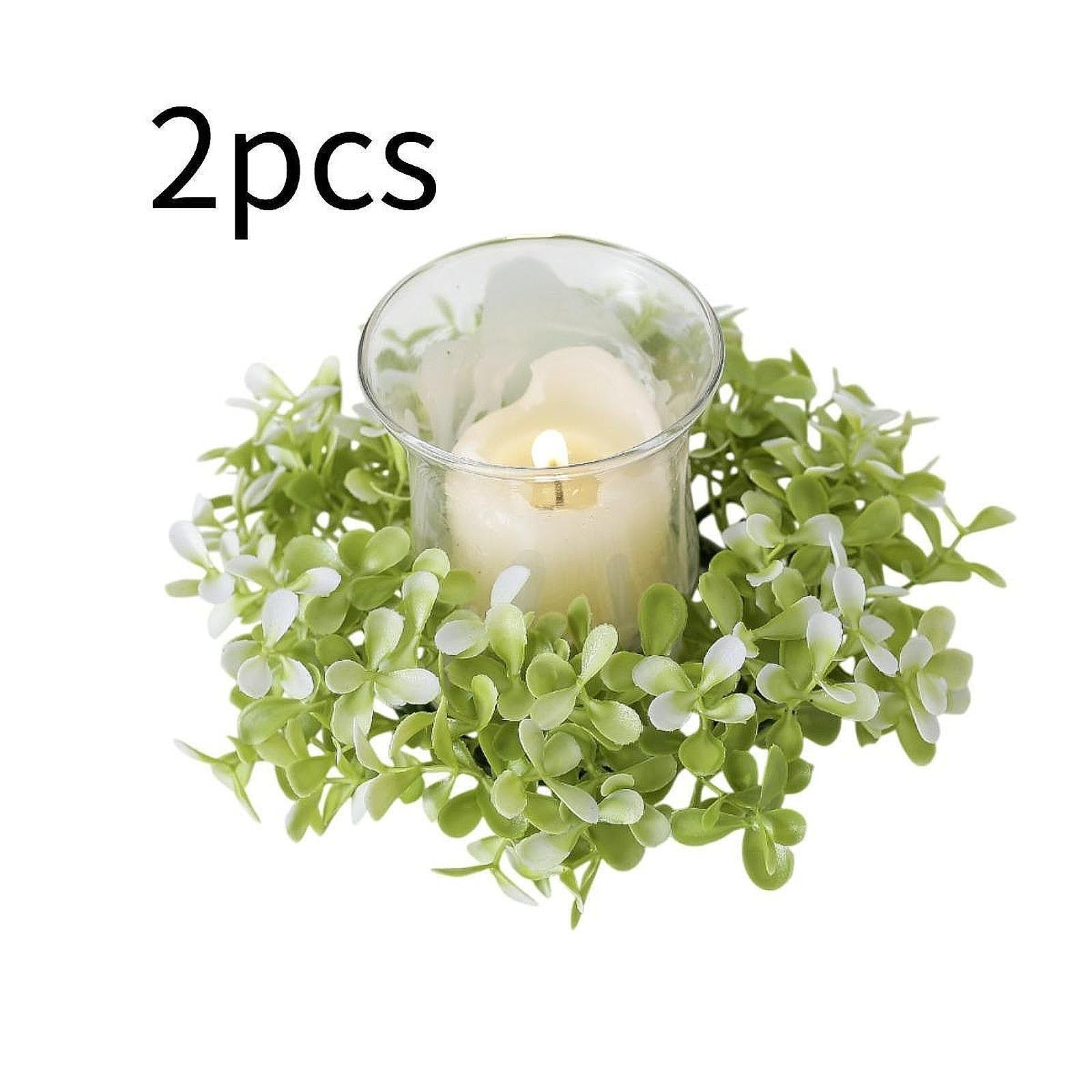 2x Artificial Candle Ring Wreath Ornament for Indoor Outdoor Desktop Wedding