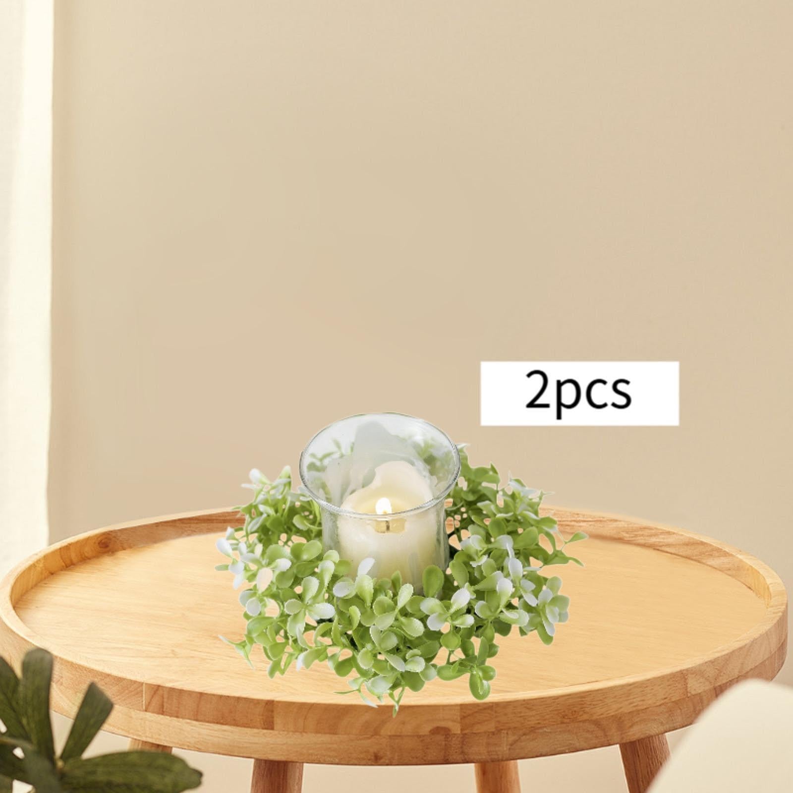 2x Artificial Candle Ring Wreath Ornament for Indoor Outdoor Desktop Wedding