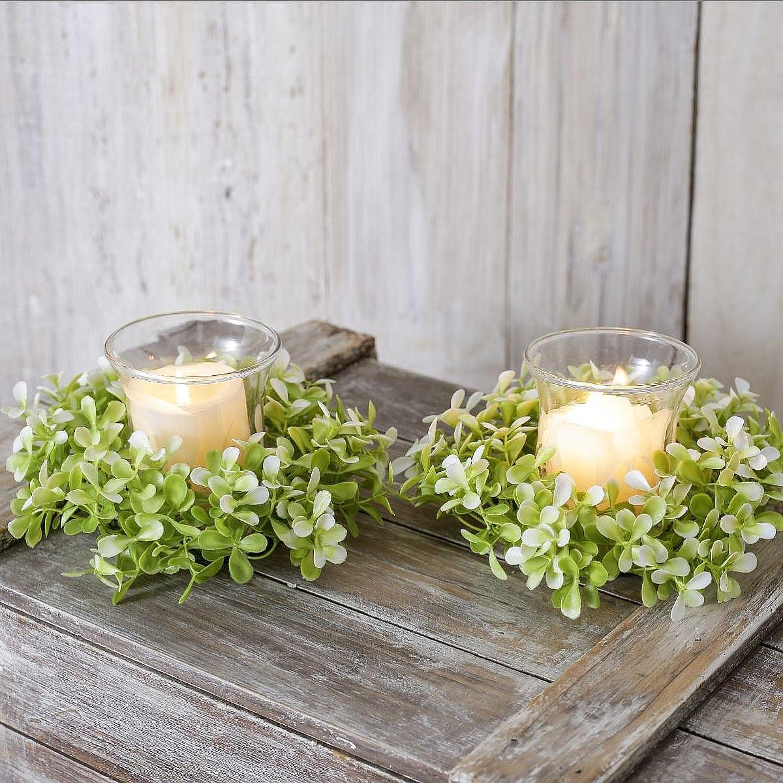 2x Artificial Candle Ring Wreath Ornament for Indoor Outdoor Desktop Wedding