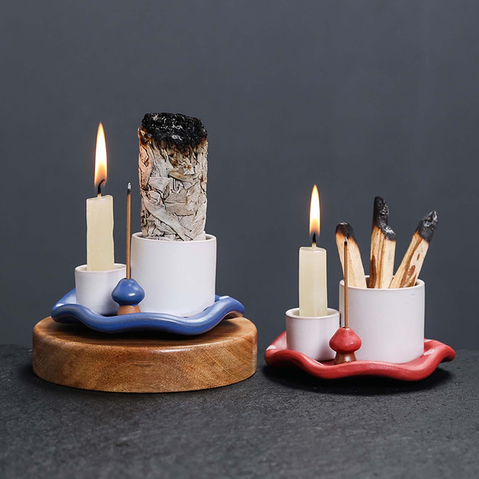 Incense Burner Holder Multifunctional Sage Holder for Reading Hotel Bathroom Red White