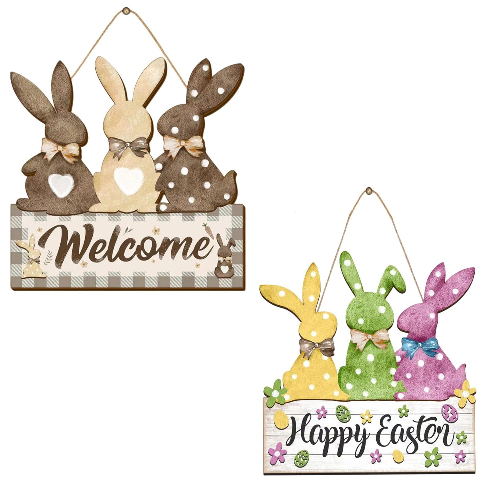 Easter Bunny Wooden Door Sign Kitchen Garden Rabbit Sign Home Hanging Plaque With Gray Color