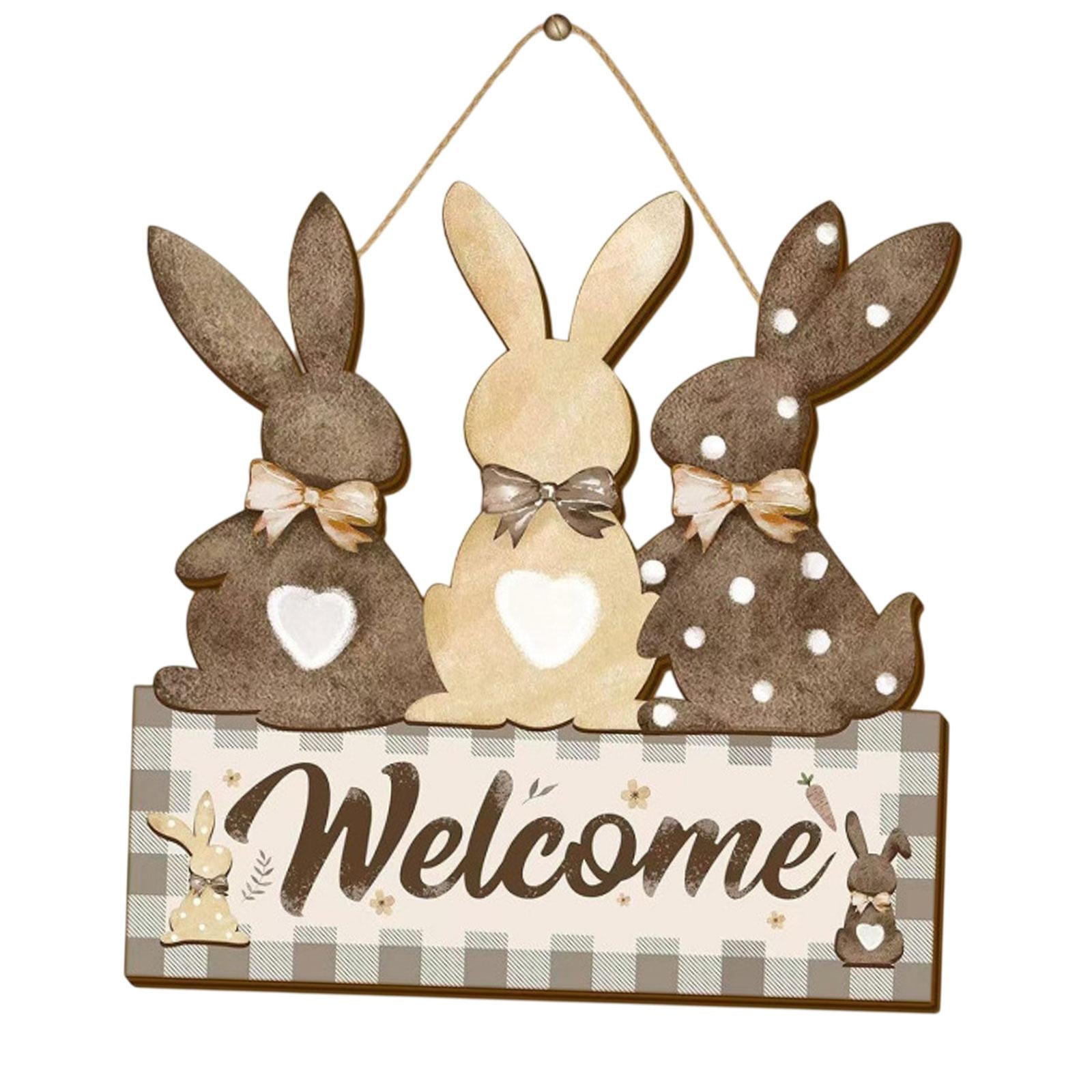 Easter Bunny Wooden Door Sign Kitchen Garden Rabbit Sign Home Hanging Plaque With Gray Color