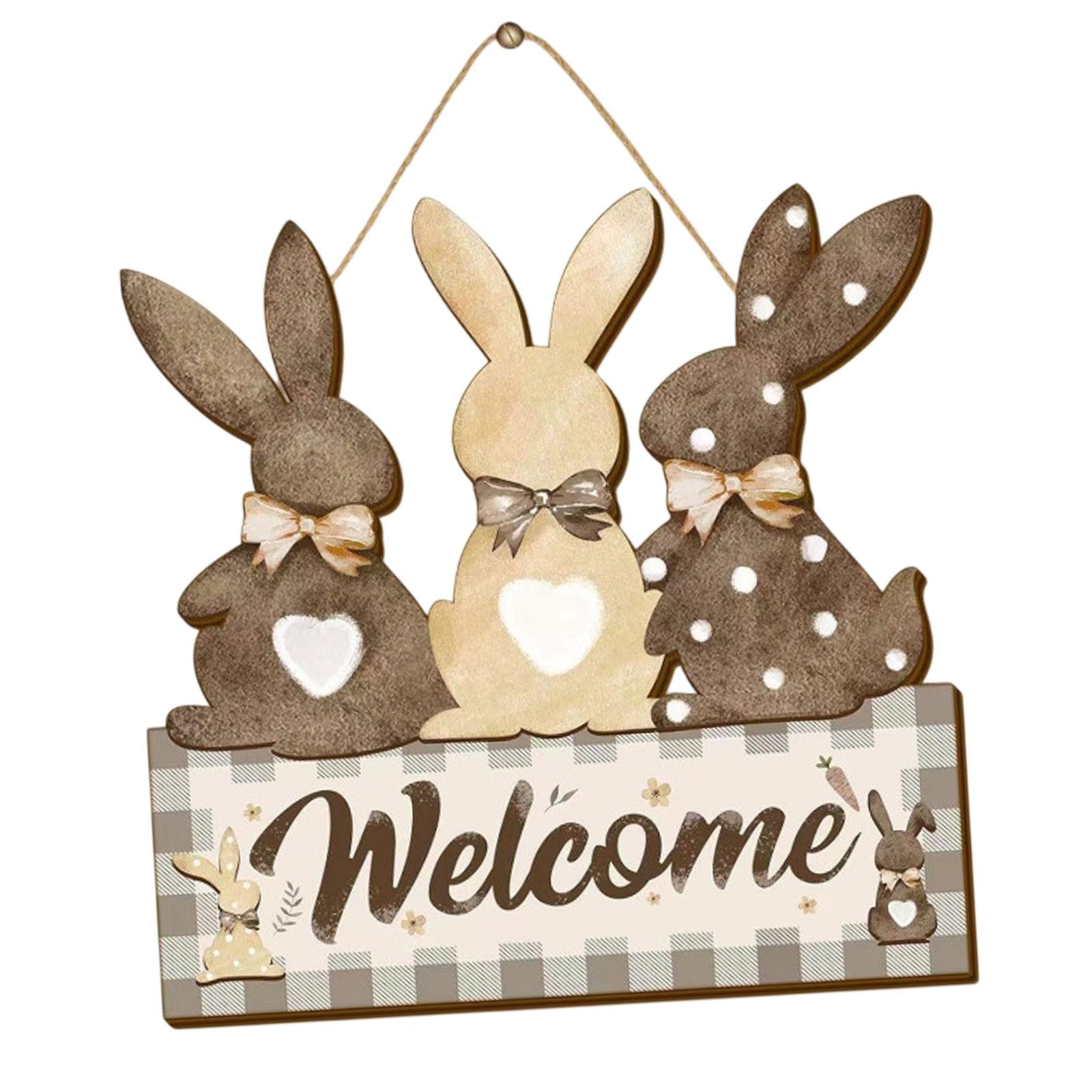 Easter Bunny Wooden Door Sign Kitchen Garden Rabbit Sign Home Hanging Plaque With Gray Color
