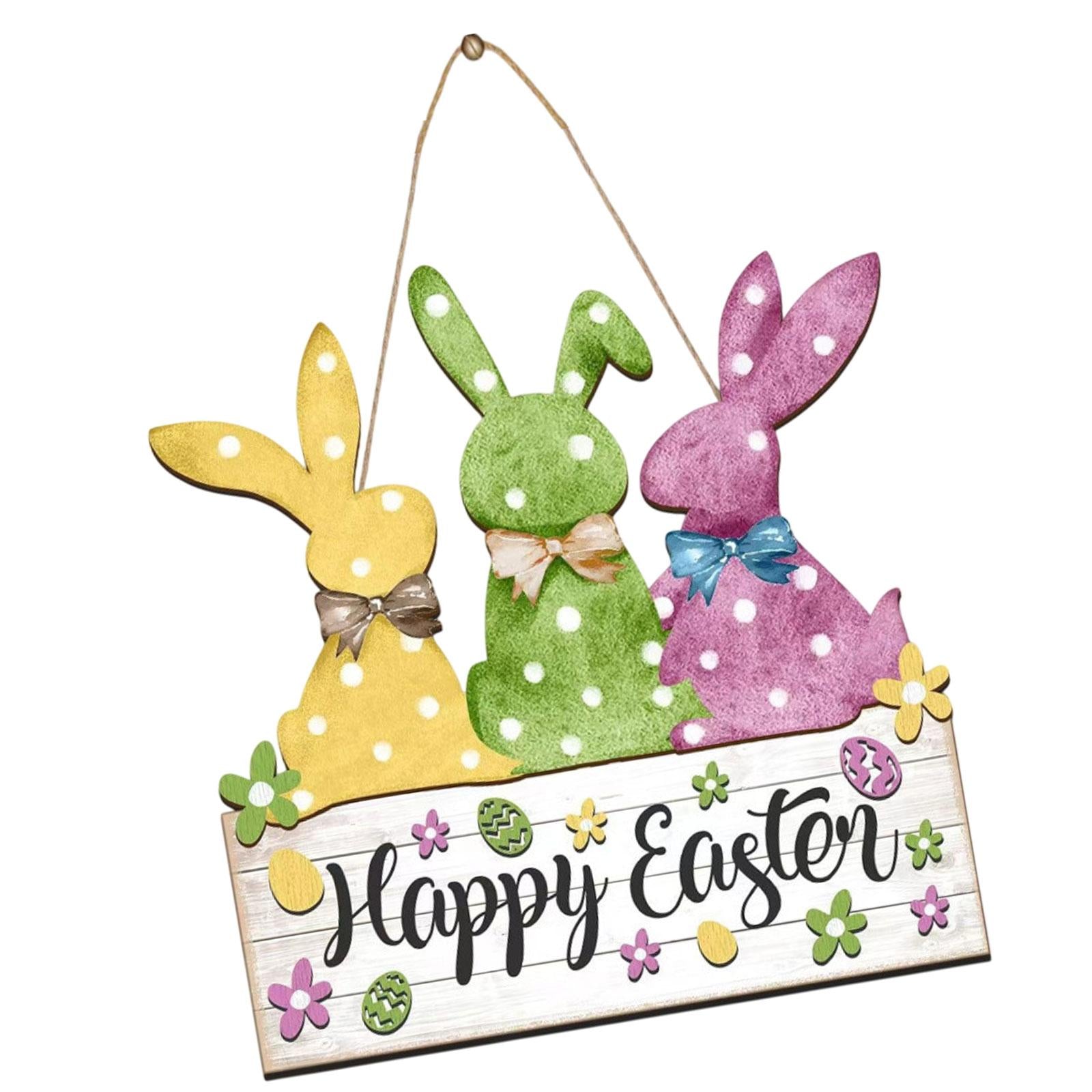 Easter Bunny Wooden Door Sign Kitchen Garden Rabbit Sign Home Hanging Plaque With Green Color