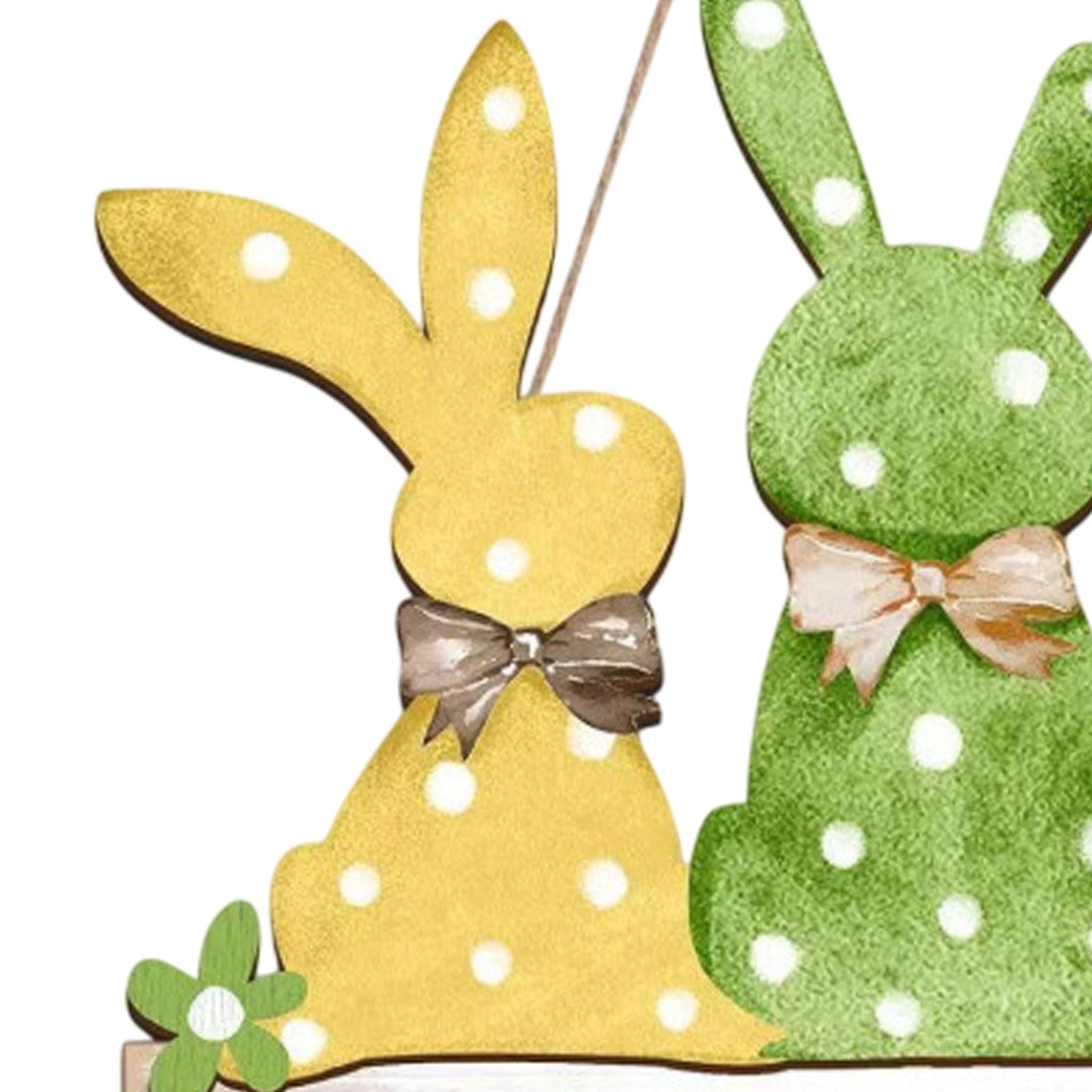 Easter Bunny Wooden Door Sign Kitchen Garden Rabbit Sign Home Hanging Plaque With Green Color