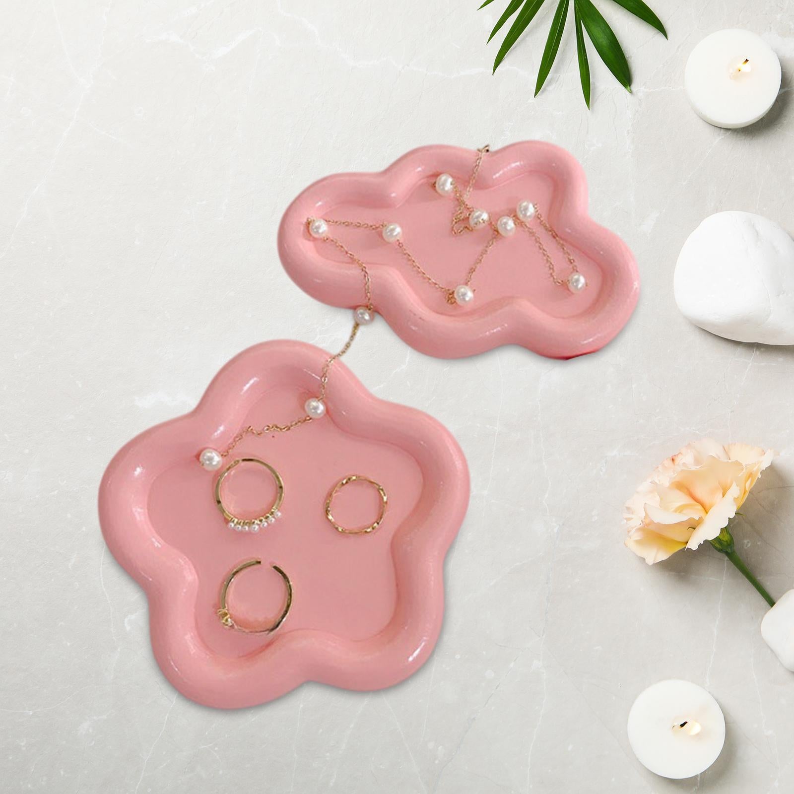 2x Jewelry Display Trays Vanity Trays Display Choker Keys Trinket Organizers Pink