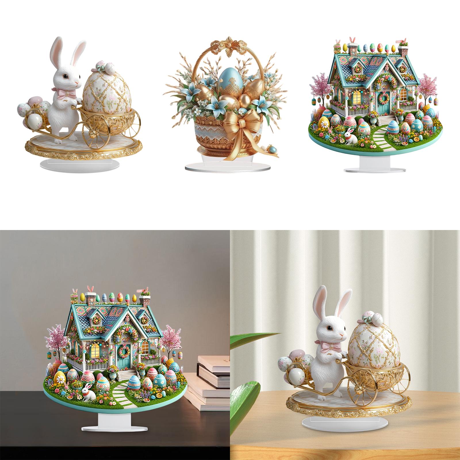 2D Flat Acrylic Sign Cute Easter Ornament for Displaying Theme Party Festive Bunny Eggs
