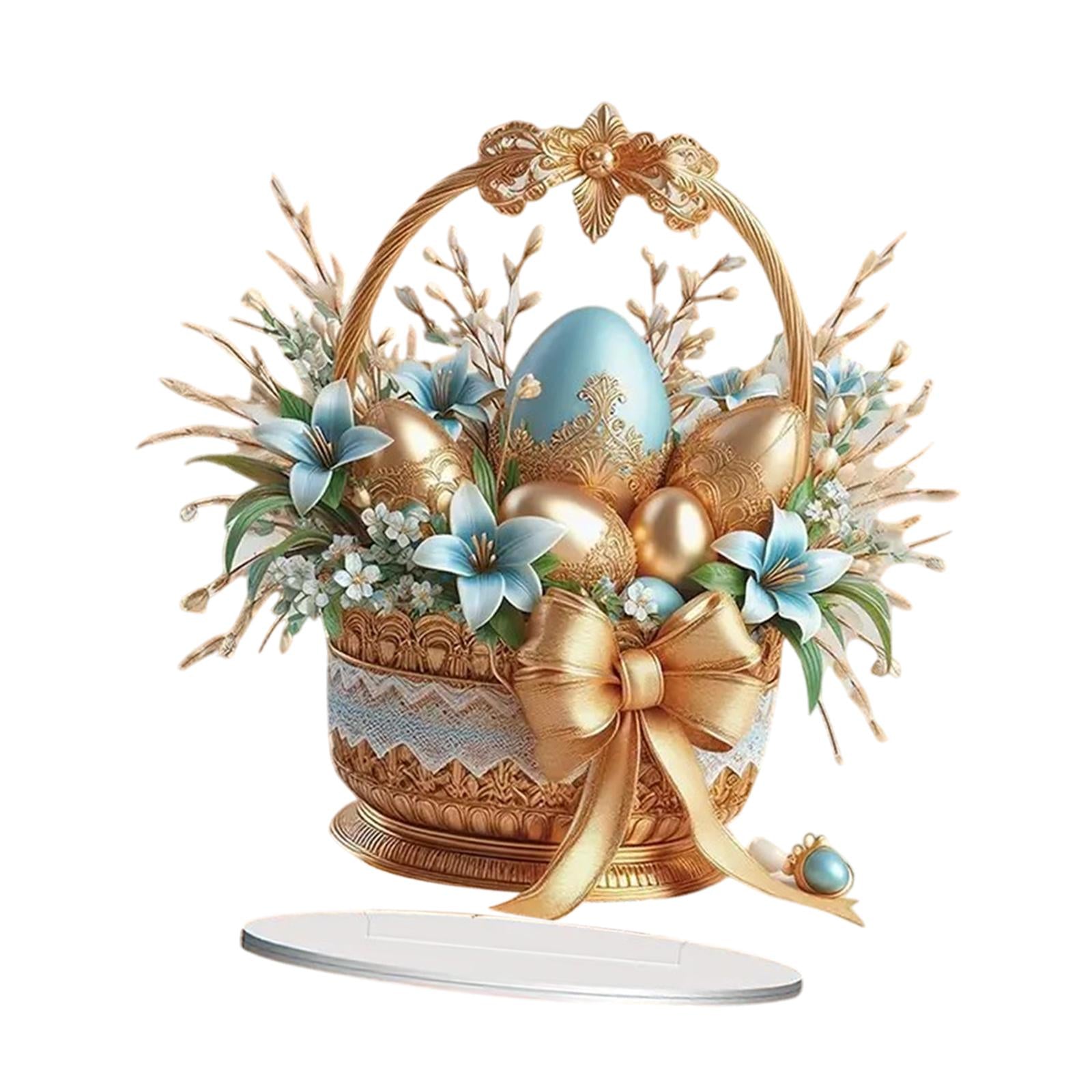 2D Flat Acrylic Sign Cute Easter Ornament for Displaying Theme Party Festive Eggs Basket
