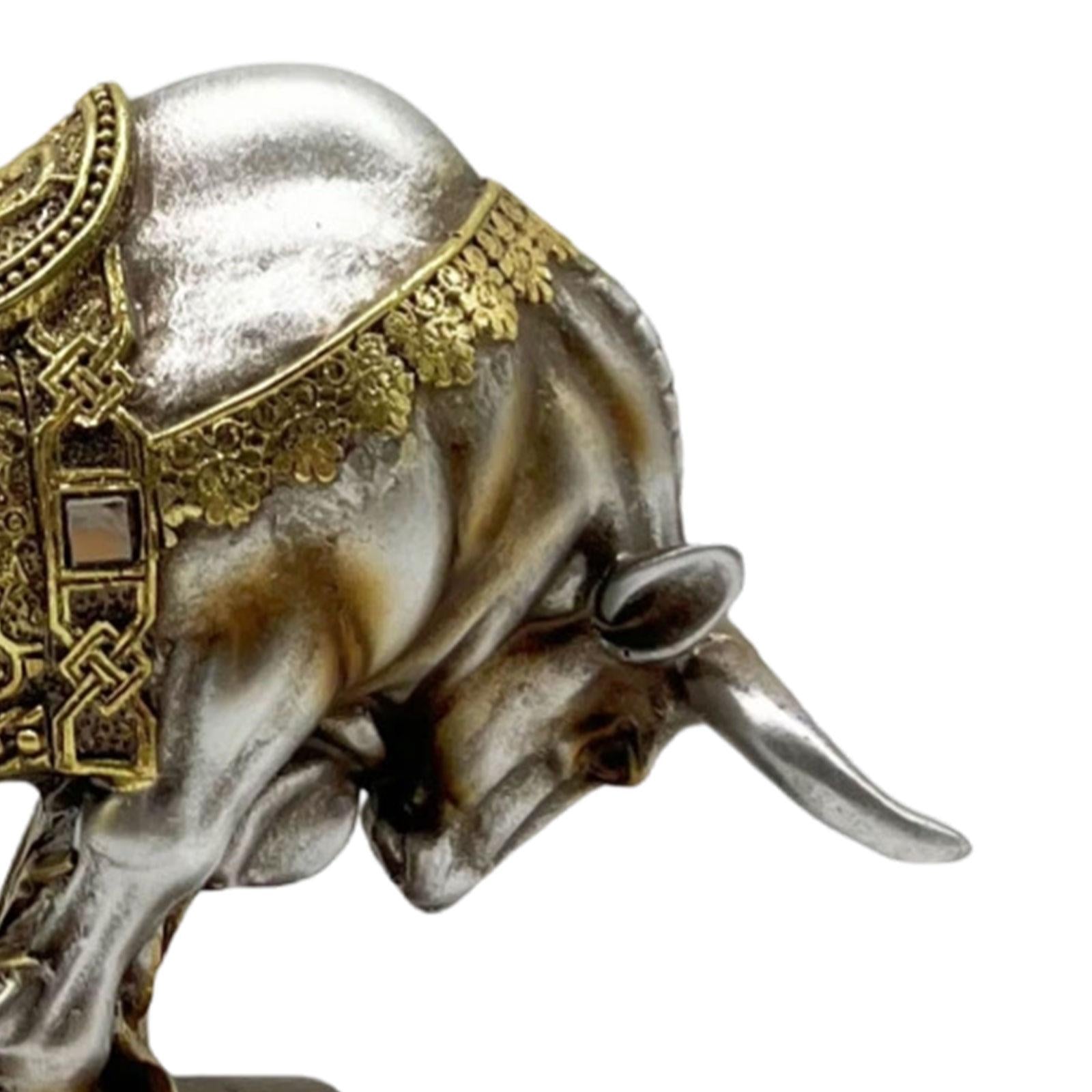 Bull Statue Sculpture Desktop Decoration Handicraft for Study Room Silvery