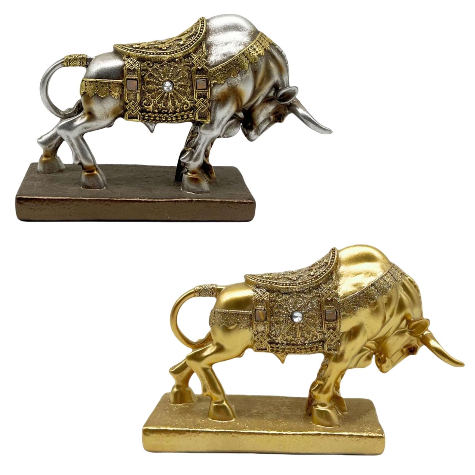 Bull Statue Sculpture Desktop Decoration Handicraft for Study Room Silvery
