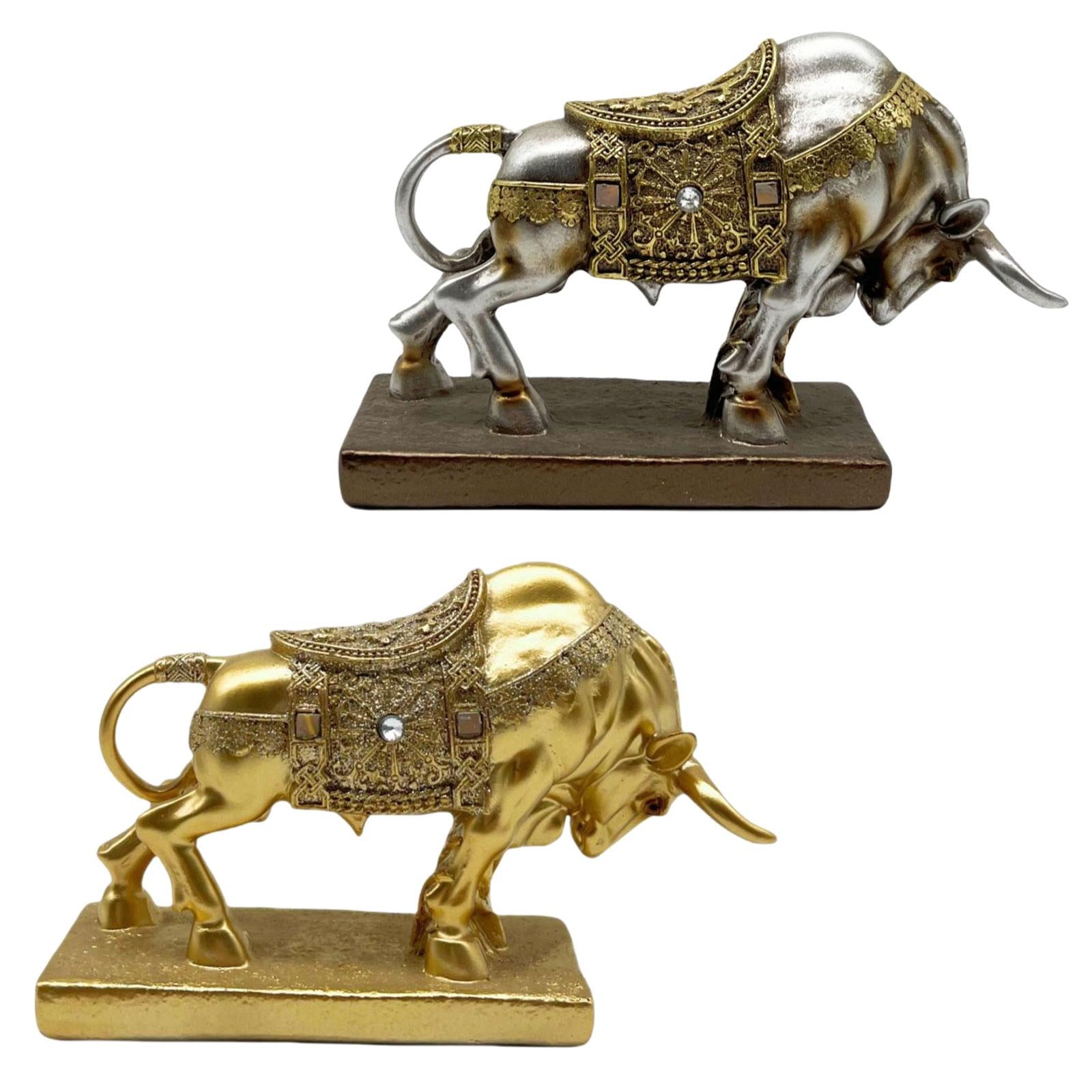 Bull Statue Sculpture Desktop Decoration Handicraft for Study Room Silvery